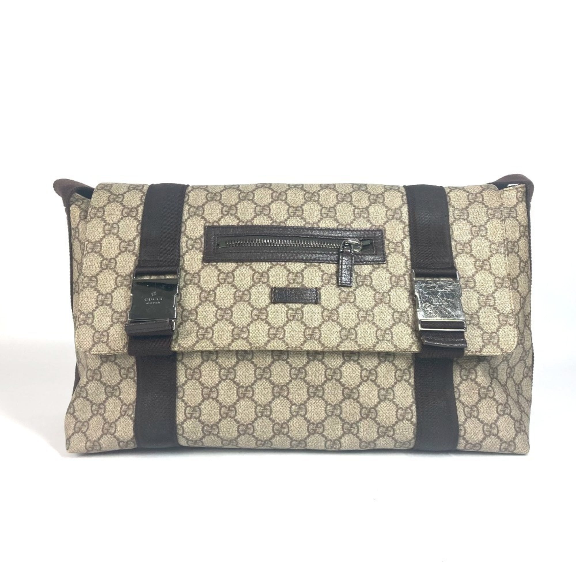 Gucci Gg Plus Beige Dark Brown Gg Supreme Leather Messenger Bag Shoulder Bag (Pre-Owned)