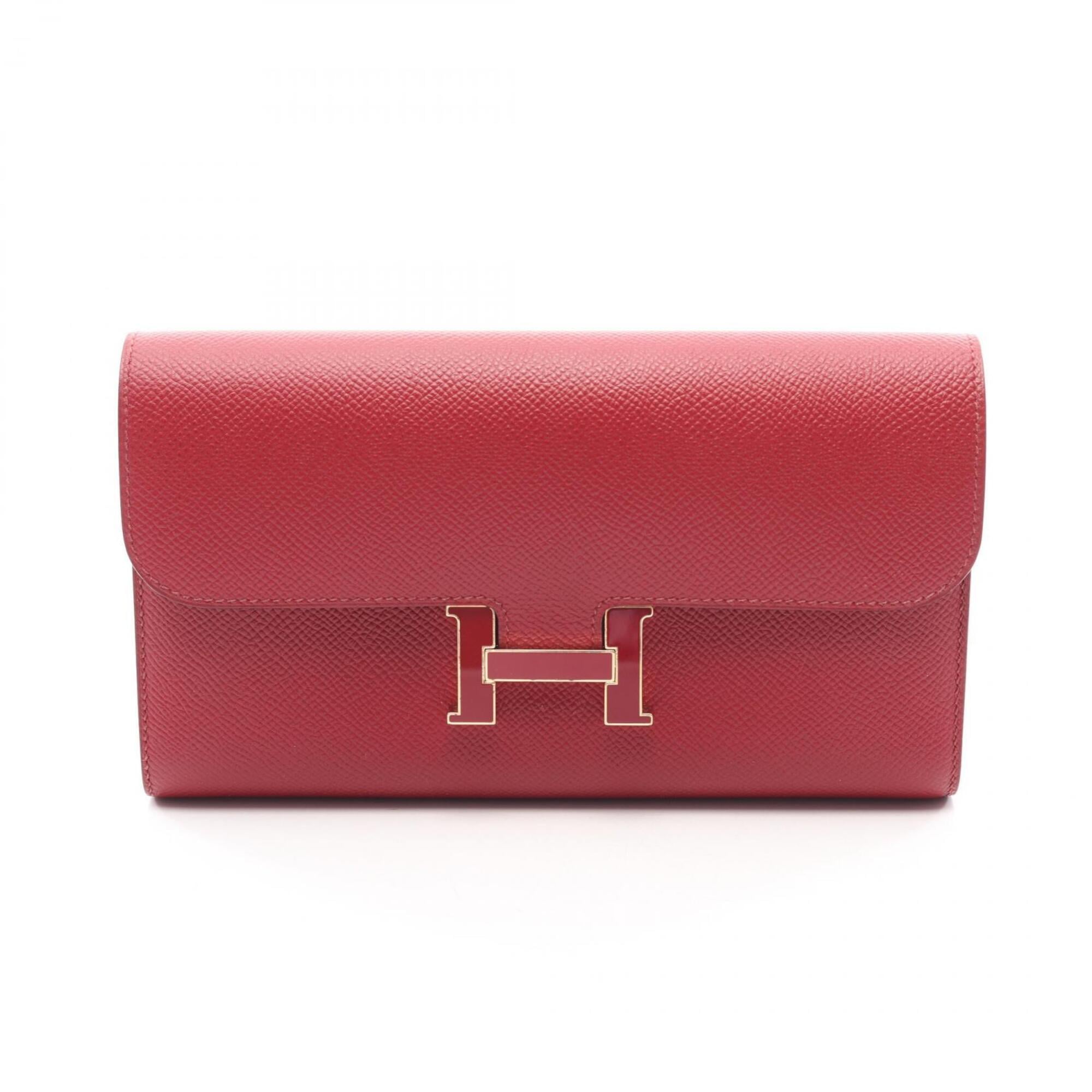 Hermes Red Color Leather Long Wallet (Bi-Fold) (Pre-Owned)