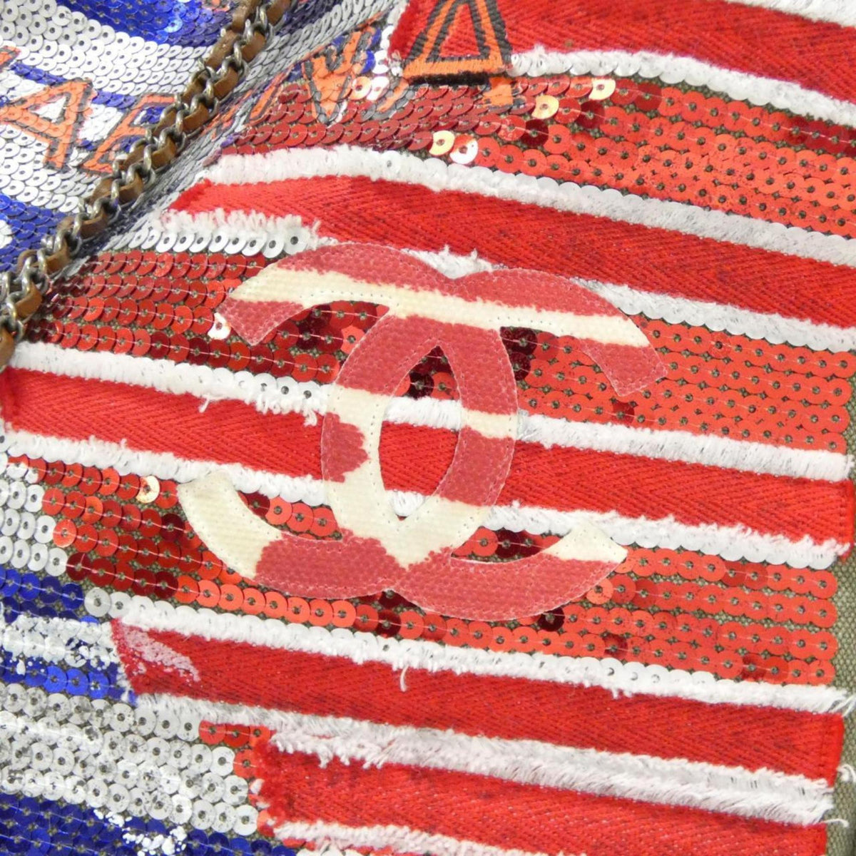 Chanel Blue Khaki Red Color Canvas Spangles Backpack (Pre-Owned)