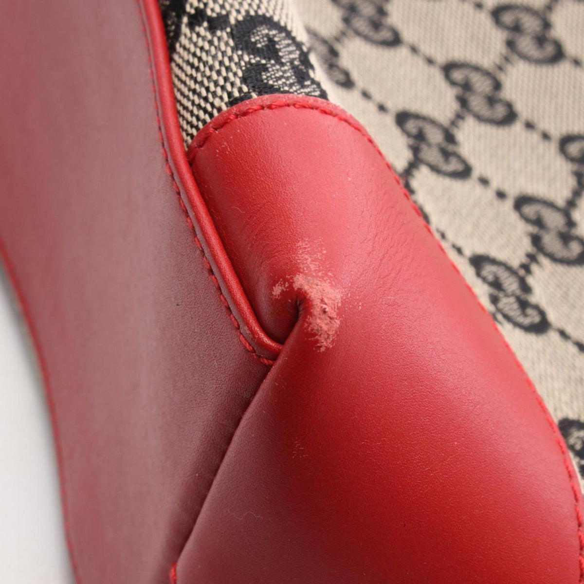Gucci Beige Black Red Color Canvas Leather Handbag Tote Bag (Pre-Owned)