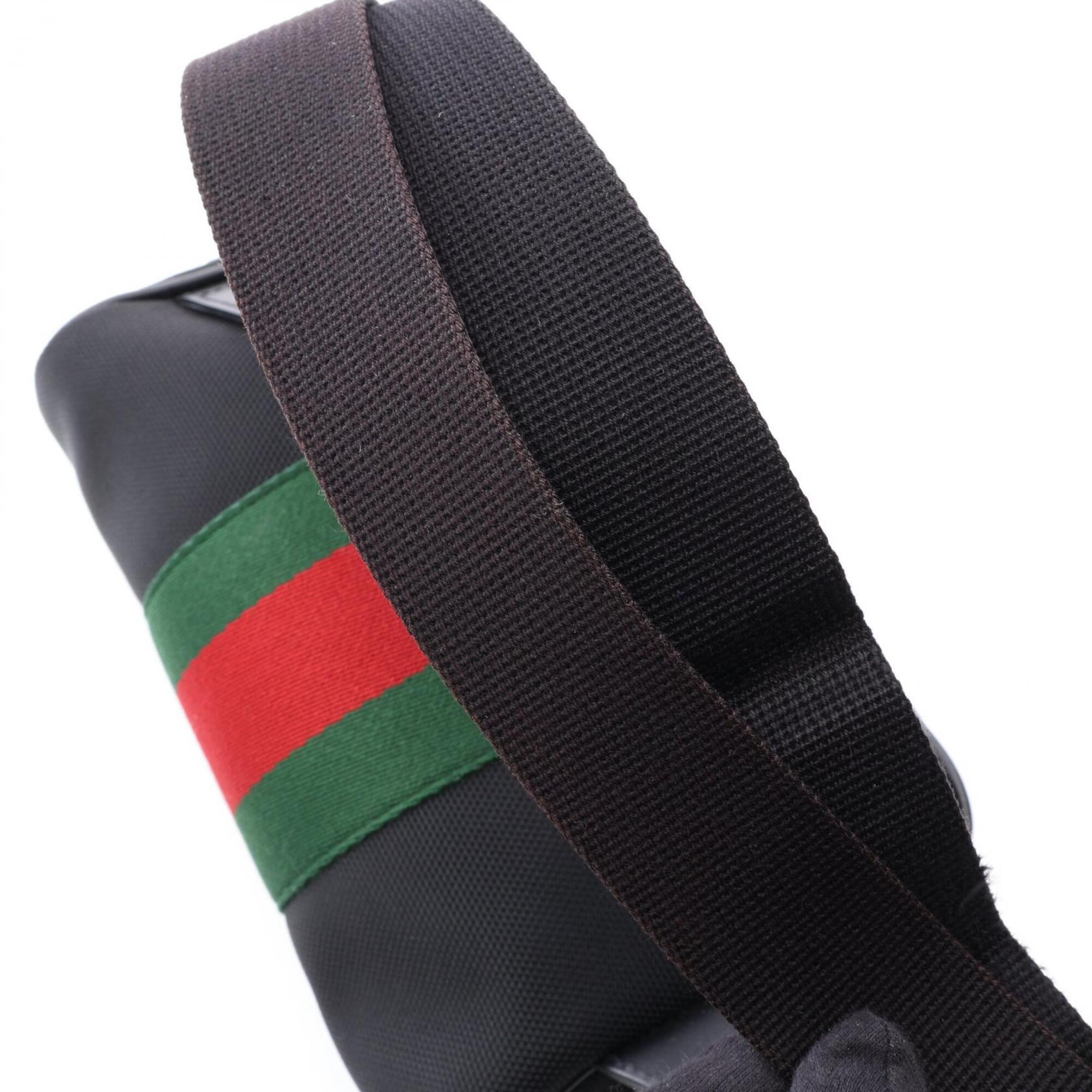 Gucci Black Green Red Color Canvas Leather Fanny Pack Handbag (Pre-Owned)