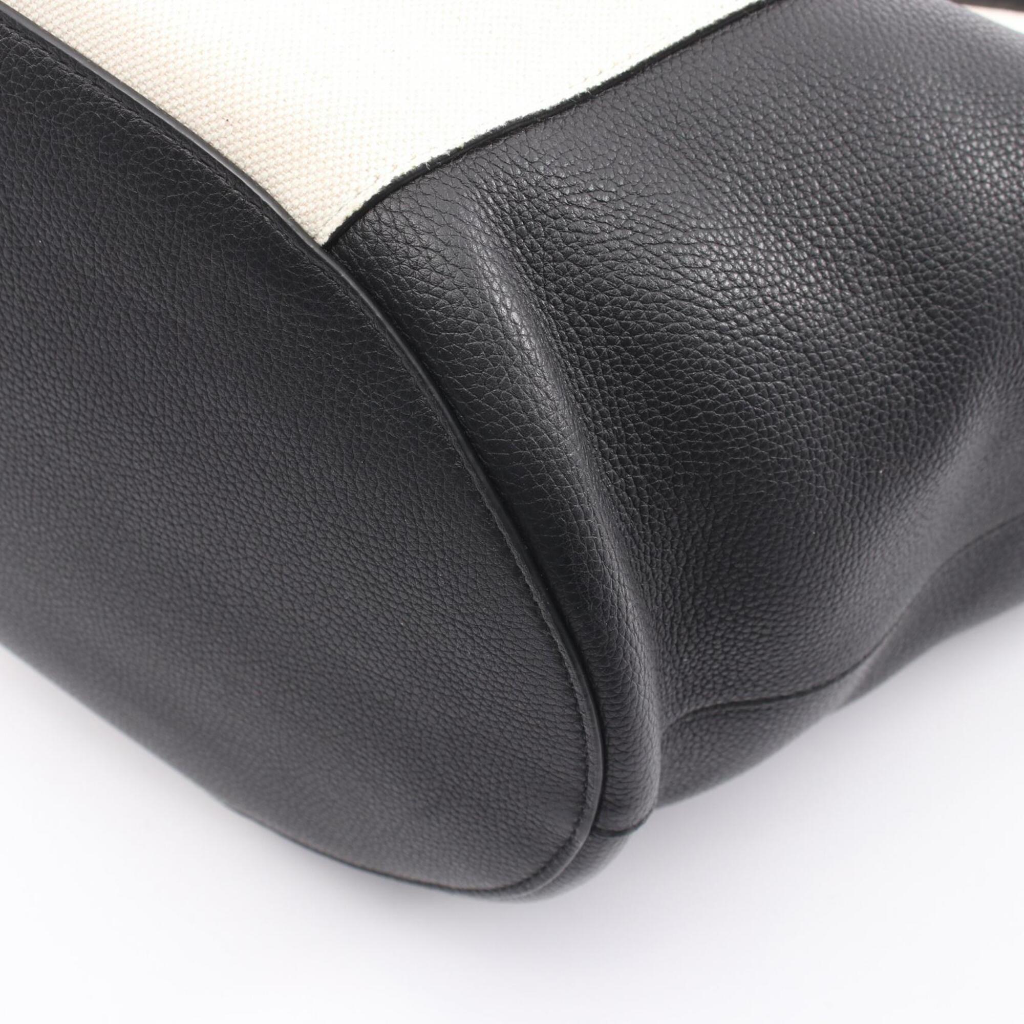Bottega Veneta Black Ivory Canvas Leather Handbag Tote Bag (Pre-Owned)