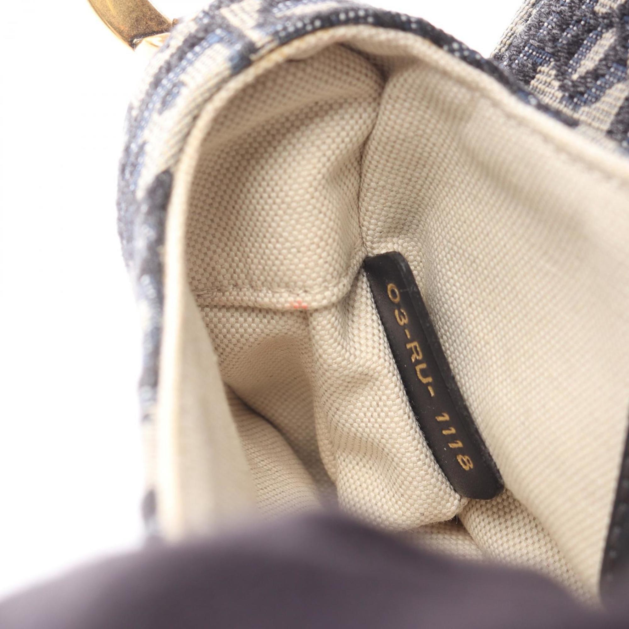 Christian Dior Ivory Navy Canvas Leather Handbag Saddle Bag (Pre-Owned)