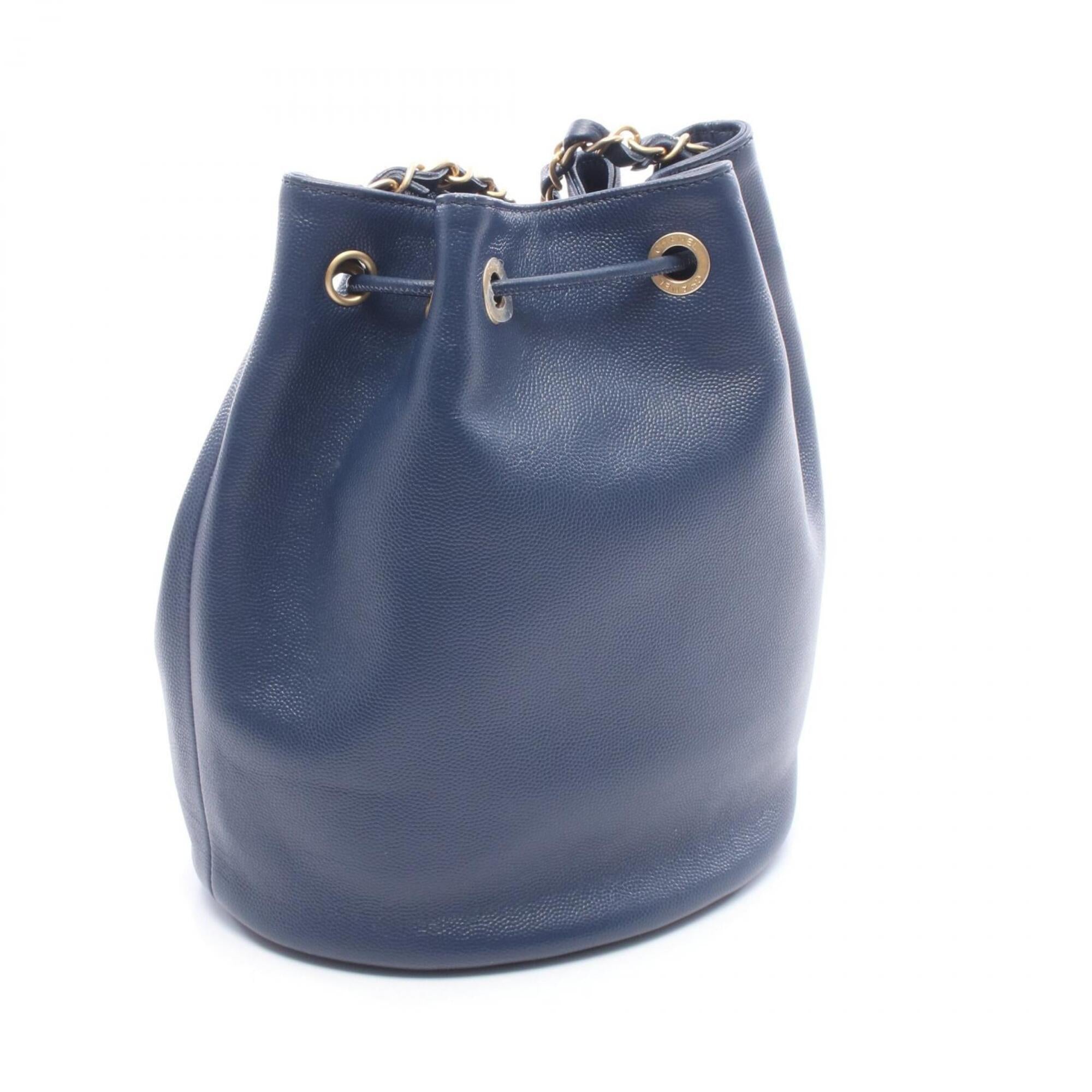 Chanel Navy Leather Handbag Shoulder Bag (Pre-Owned)