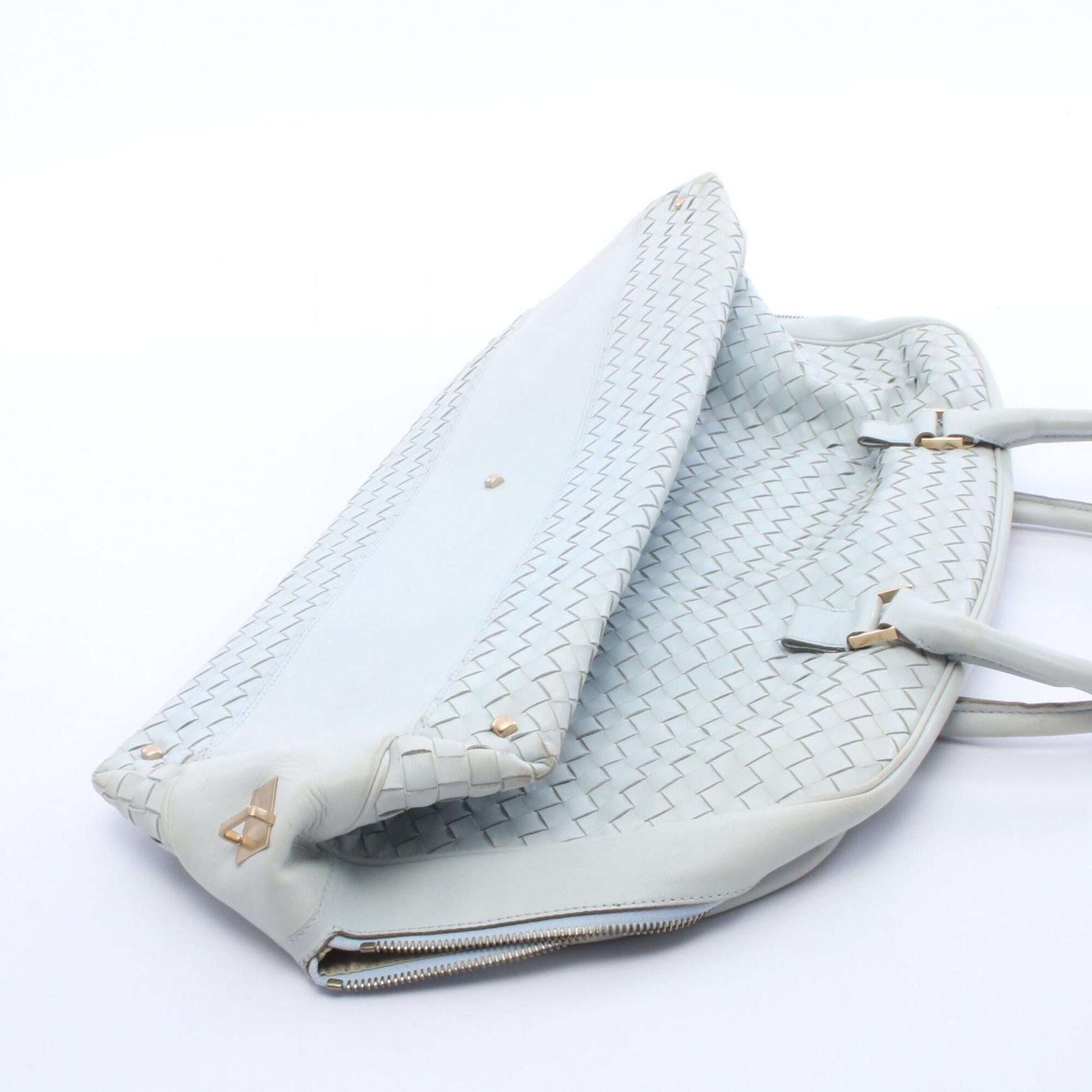 Bottega Veneta Blue Leather Boston Bag Handbag (Pre-Owned)