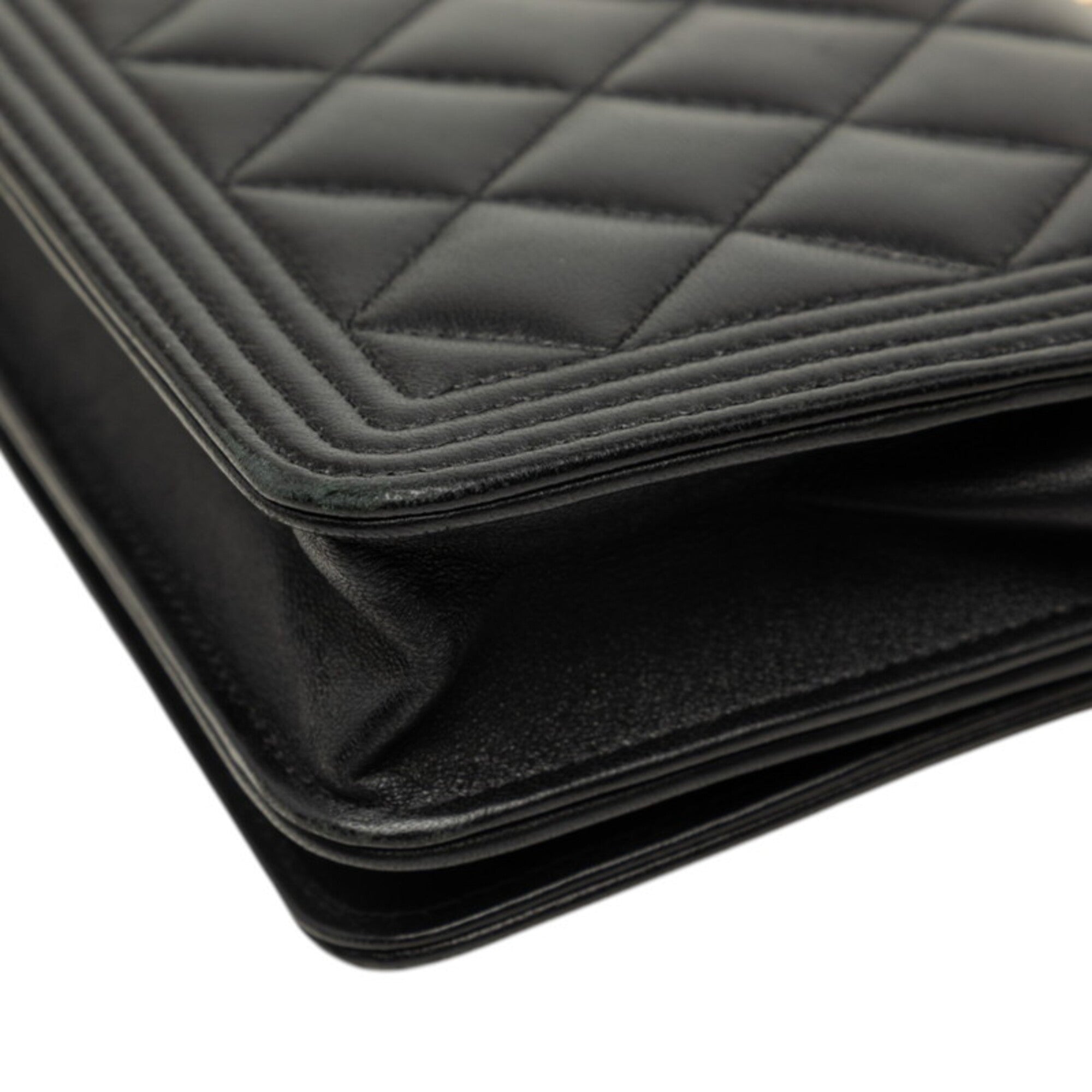 Chanel Boy Chanel Black Leather Chain/Shoulder Wallet (Pre-Owned)