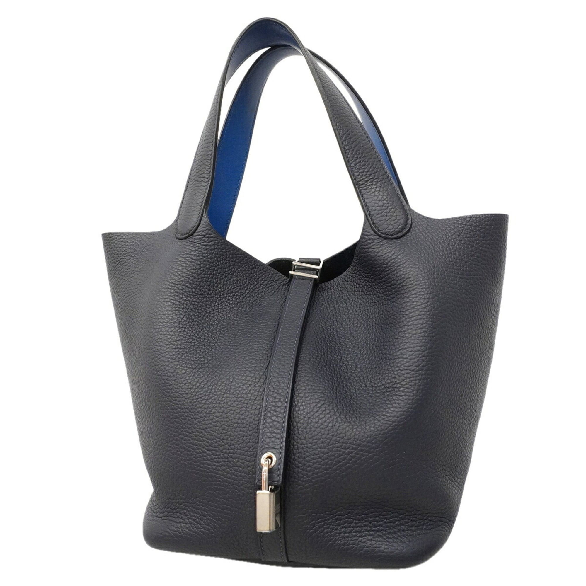 Hermes Bleu Saphir Blue Nuit Taurillon Clemence Leather Handbag (Pre-Owned)