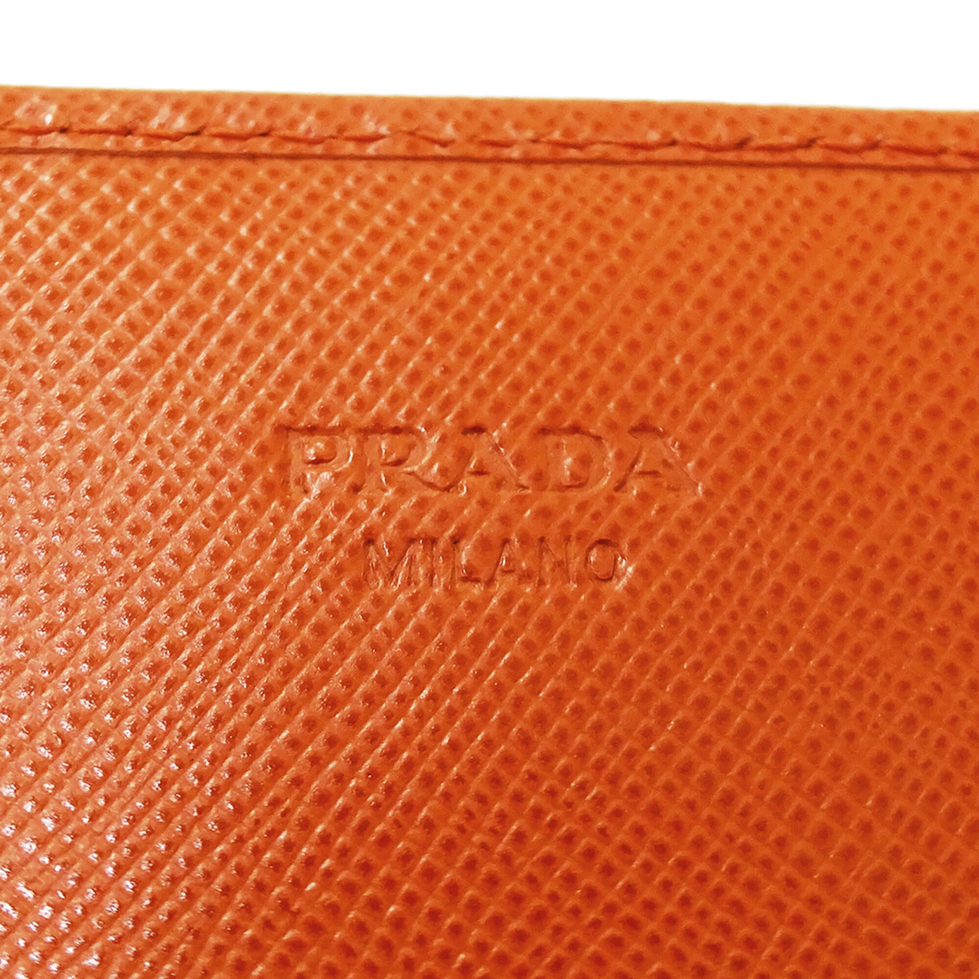 Prada Orange Leather Long Wallet (Bi-Fold) (Pre-Owned)