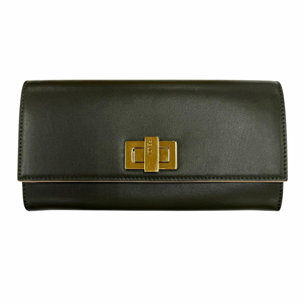 Fendi Dark Green Leather Long Wallet (Bi-Fold) (Pre-Owned)