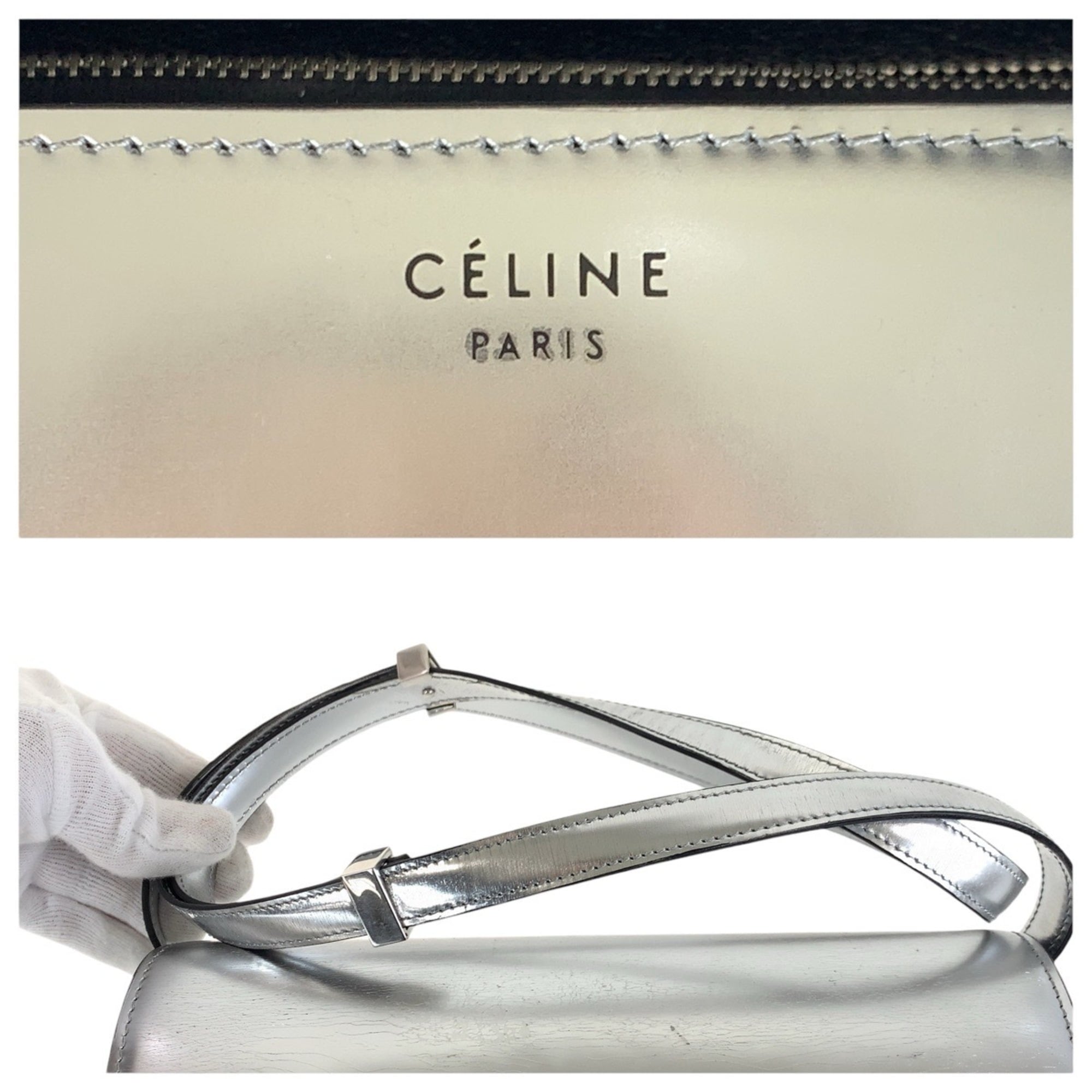 Celine Silver Leather Pochette Shoulder Bag (Pre-Owned)