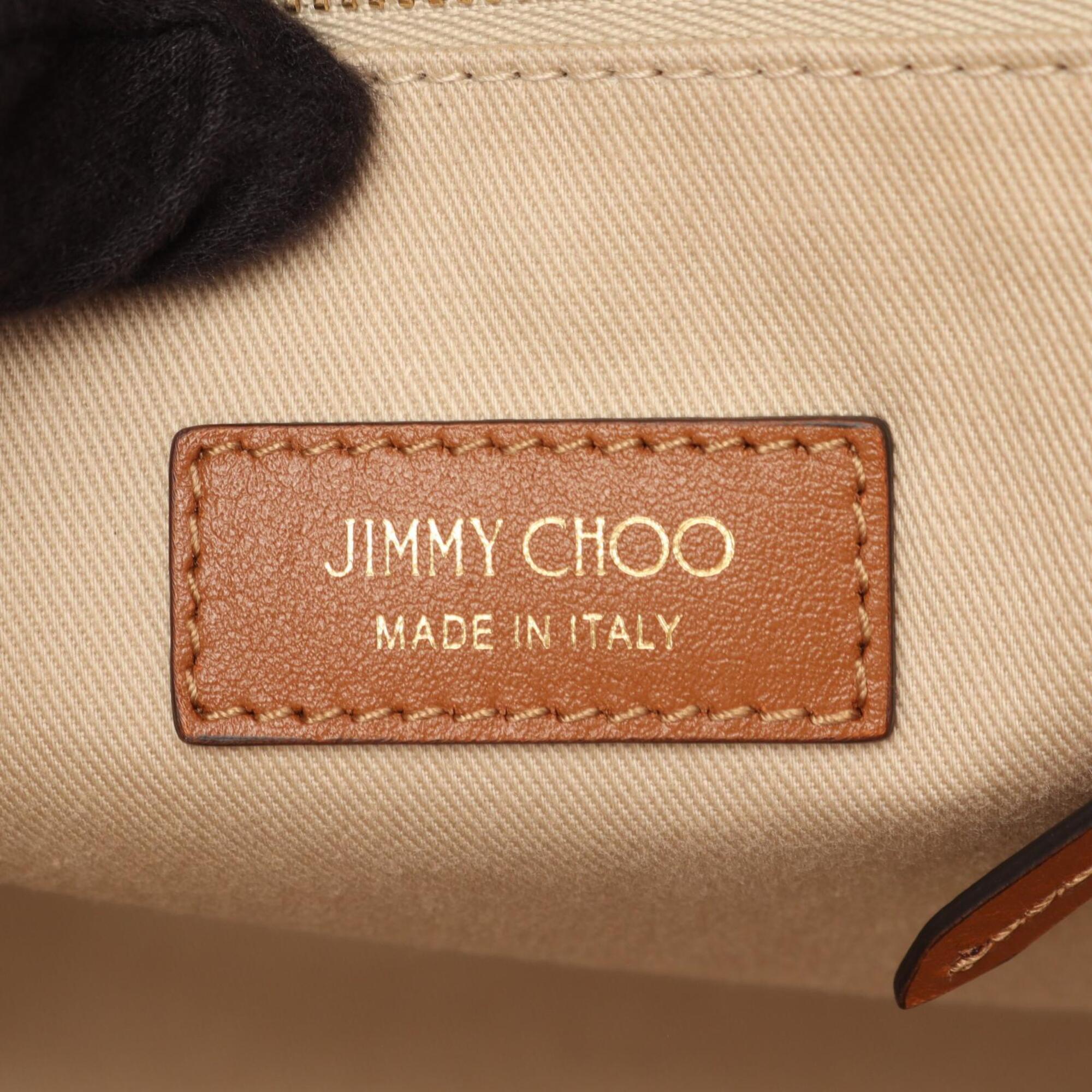 Jimmy Choo Brown Ivory Canvas Leather Handbag Tote Bag (Pre-Owned)