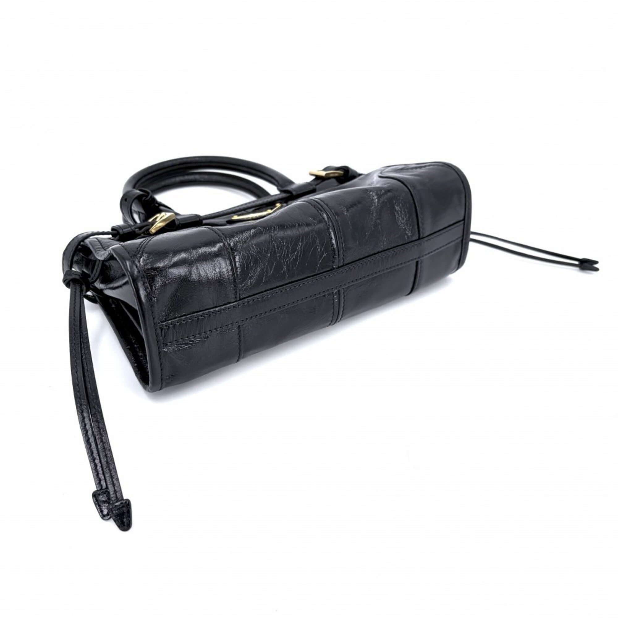 Prada Black Leather Handbag Shoulder Bag Tote Bag (Pre-Owned)
