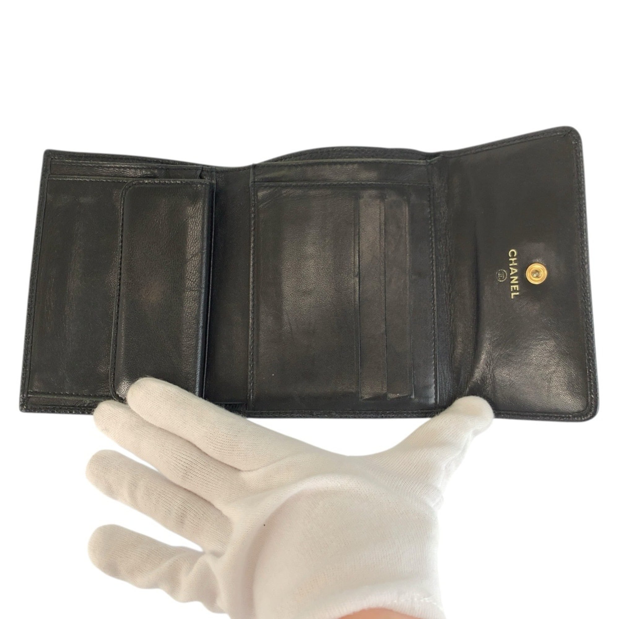 Chanel Black Leather Wallet (Tri-Fold) (Pre-Owned)