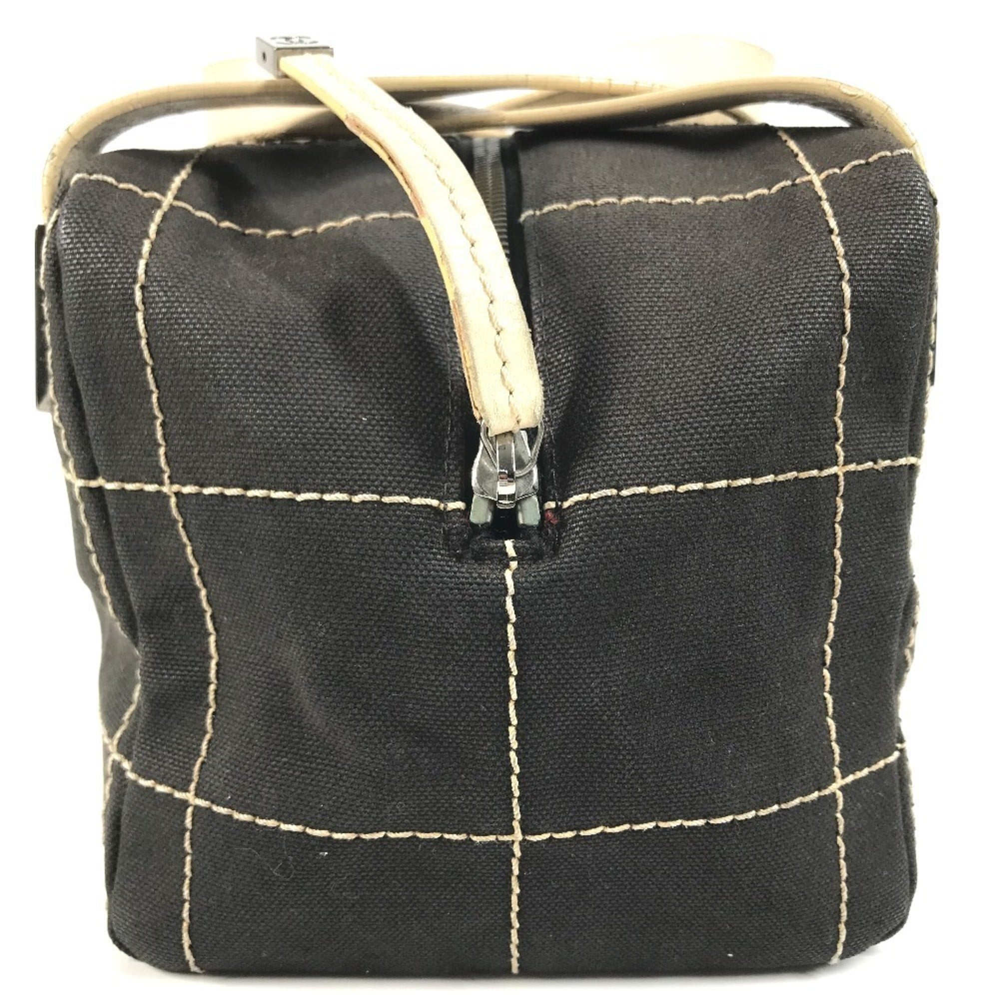 Chanel Chocolate Bar Black White Leather Canvas Boston Bag Handbag (Pre-Owned)