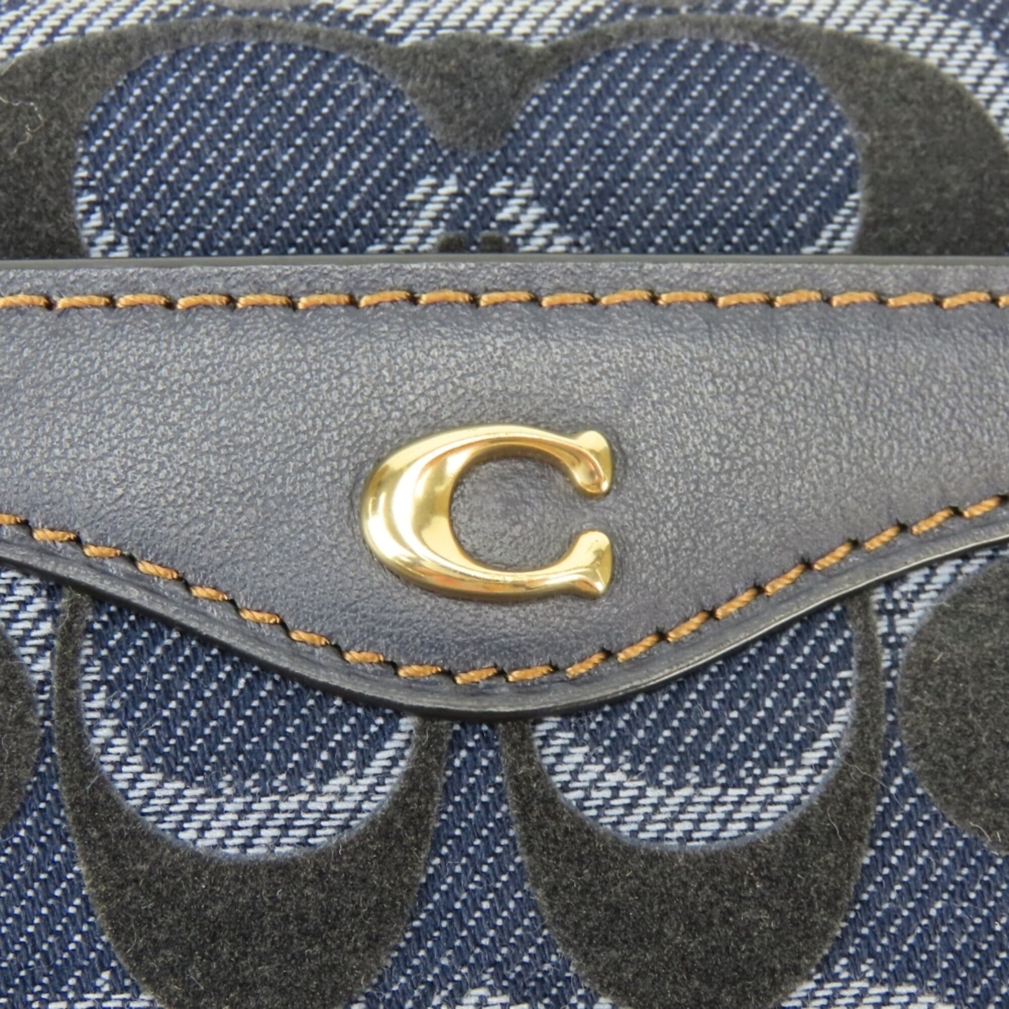 Coach Signature Brown Navy Denim Leather Fanny Pack Pouch (Pre-Owned)