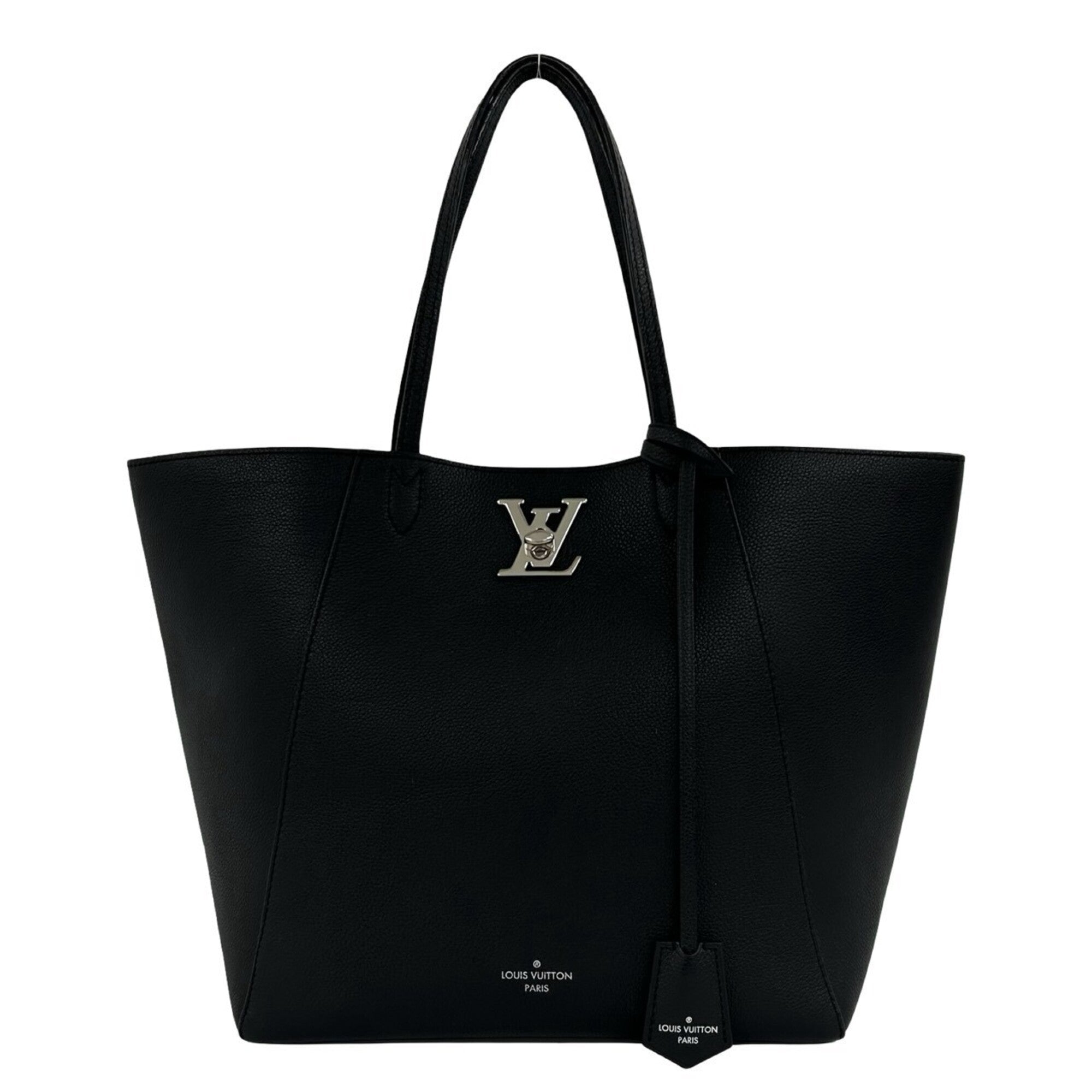 Louis Vuitton Black Leather Shoulder Bag Tote Bag (Pre-Owned)