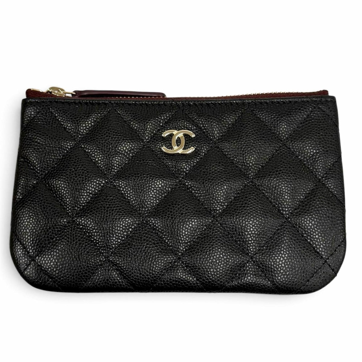 Chanel Black Burgundy Leather Pouch (Pre-Owned)