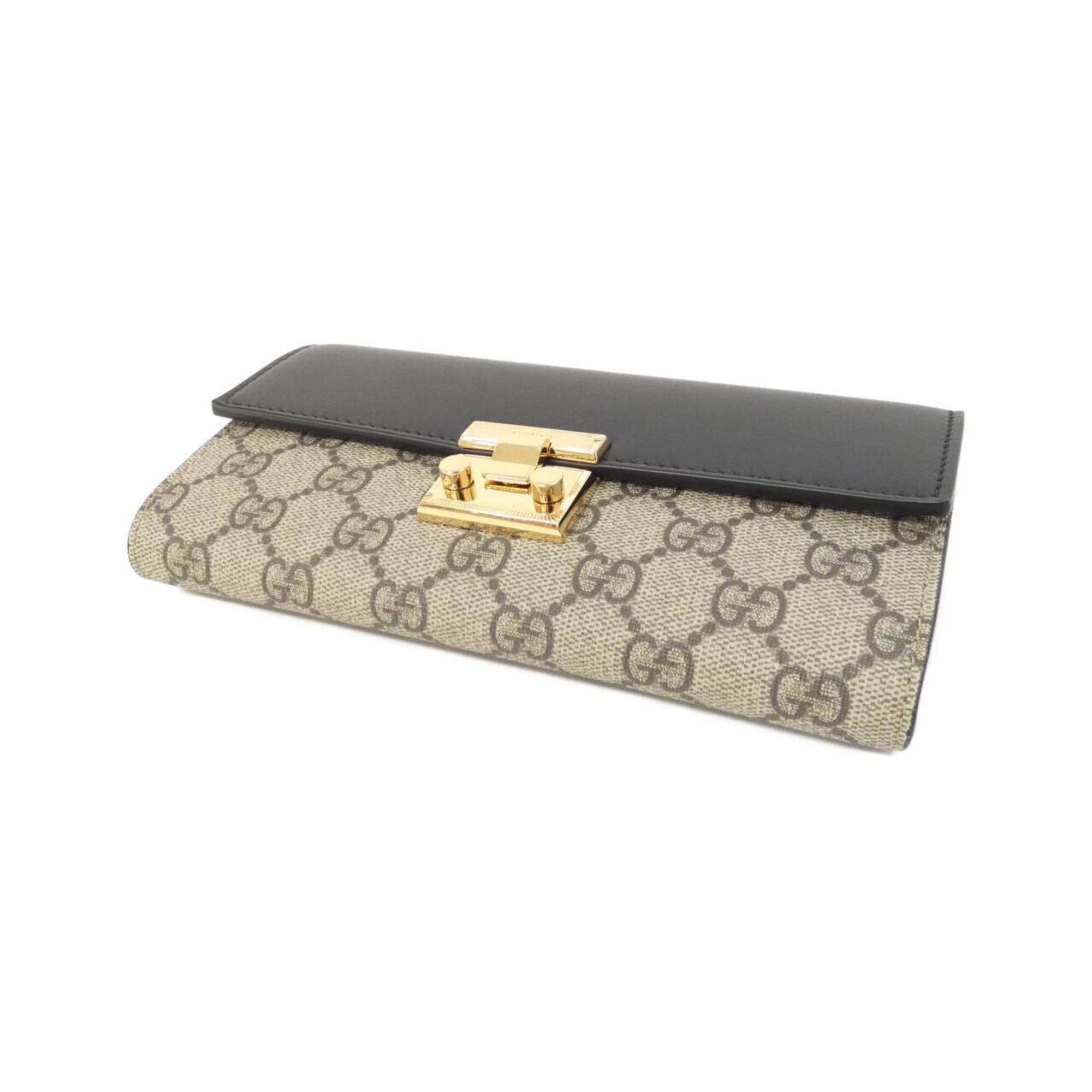 Gucci Beige Black Gg Supreme Leather Chain/Shoulder Wallet (Pre-Owned)