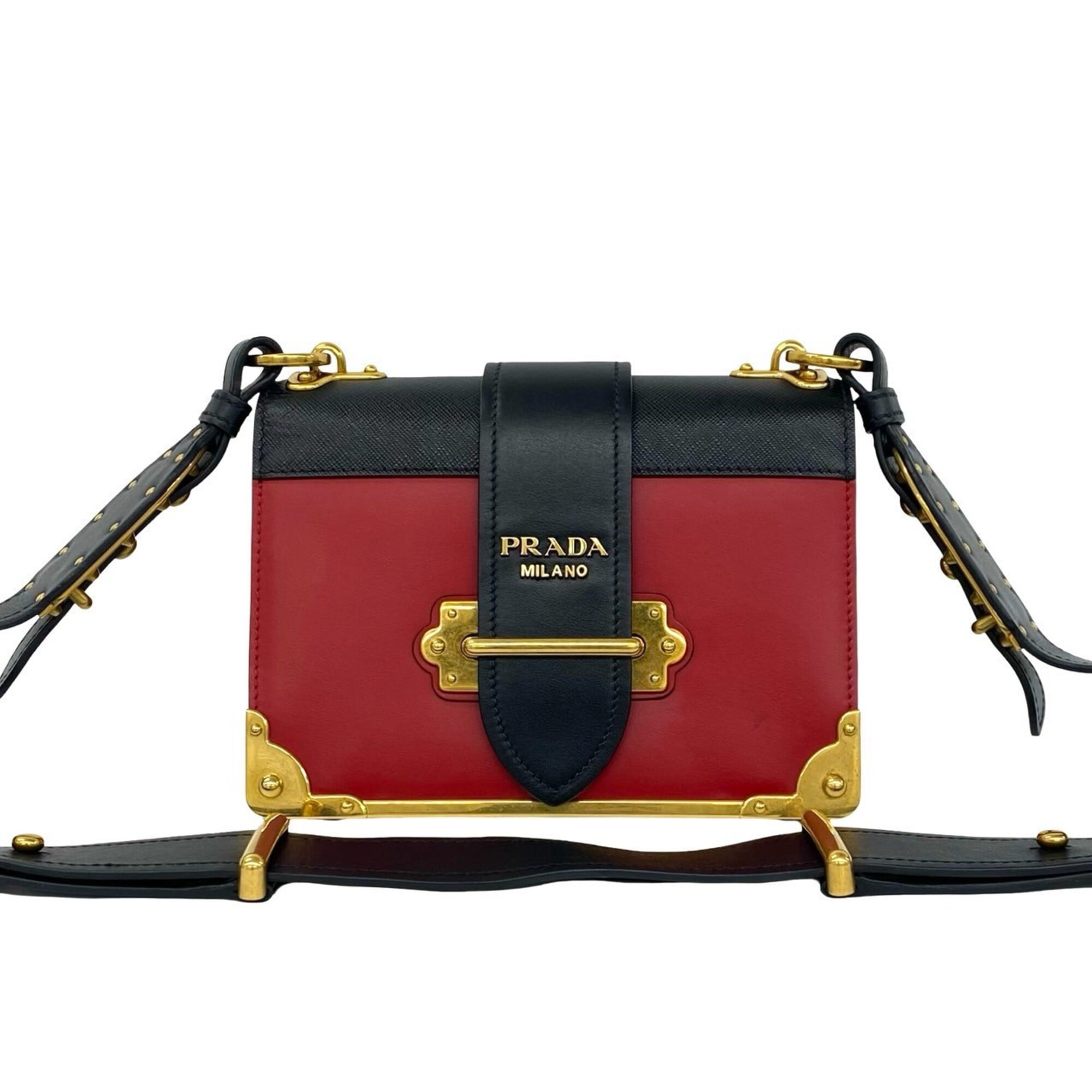 Prada Black Red Color Leather Pochette Shoulder Bag (Pre-Owned)