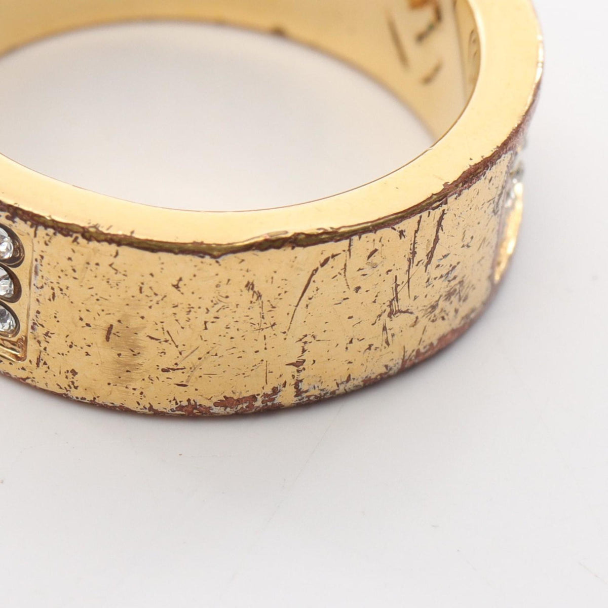 Fendi Gold Clear Gold Plating Rhinestone Band Ring (Pre-Owned)