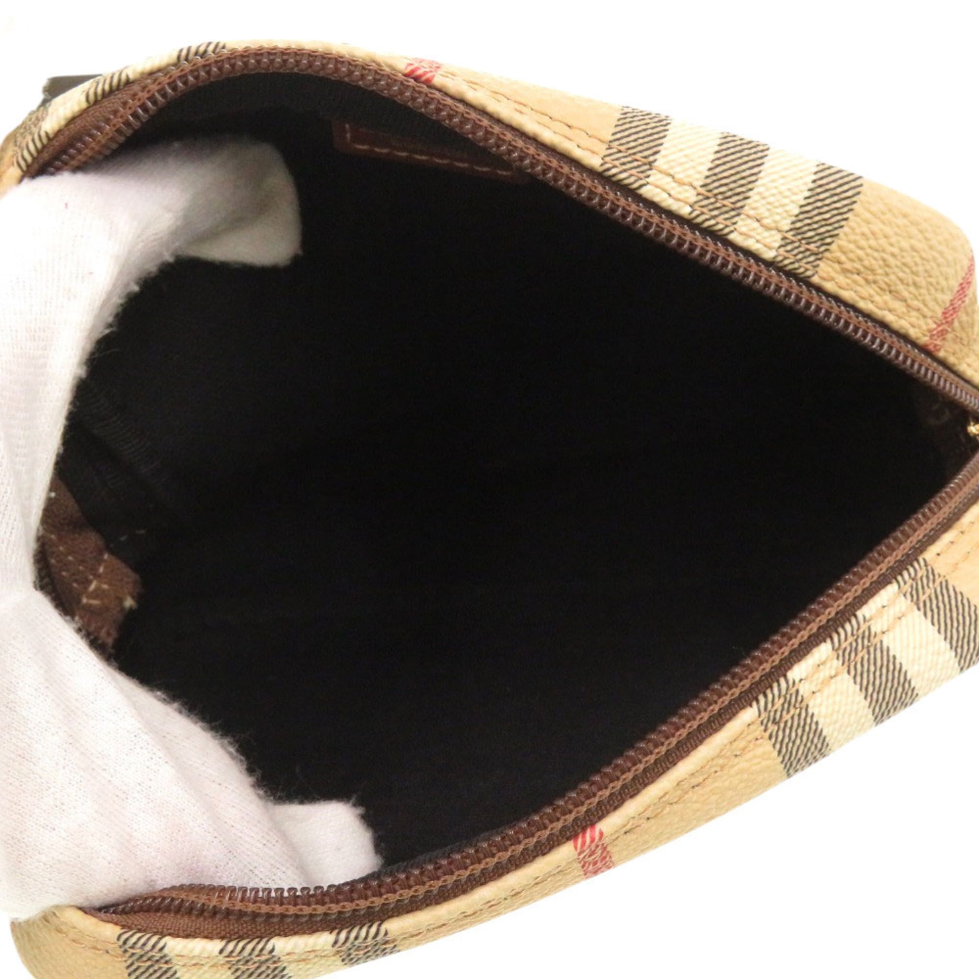 Burberry Beige Black Red Color Leather Canvas Shoulder Bag (Pre-Owned)