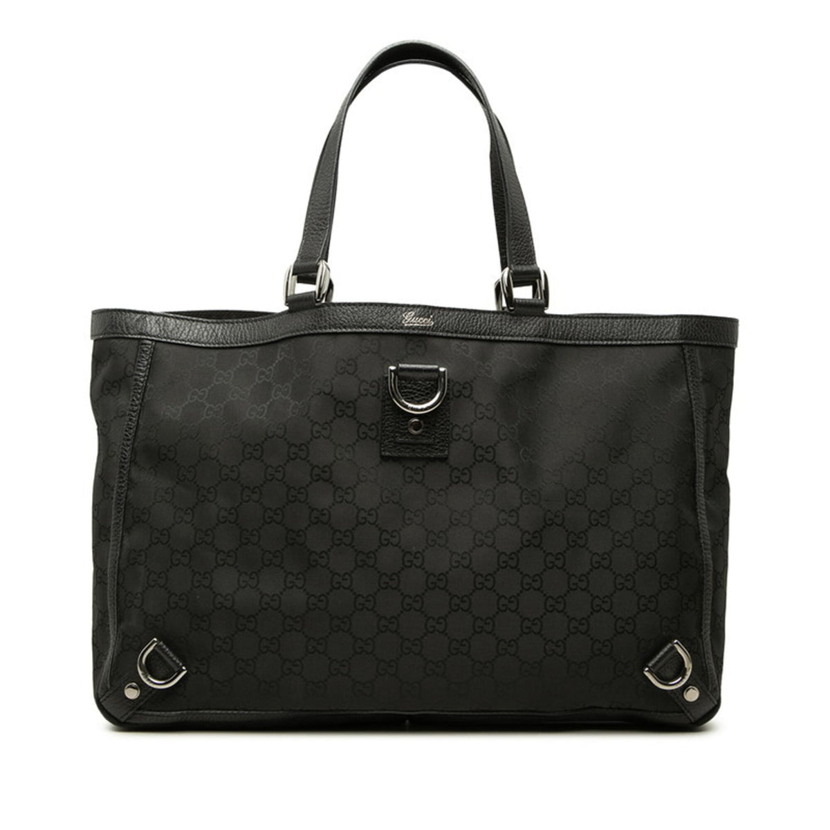 Gucci Gg Canvas Black Gg Canvas Leather Tote Bag (Pre-Owned)