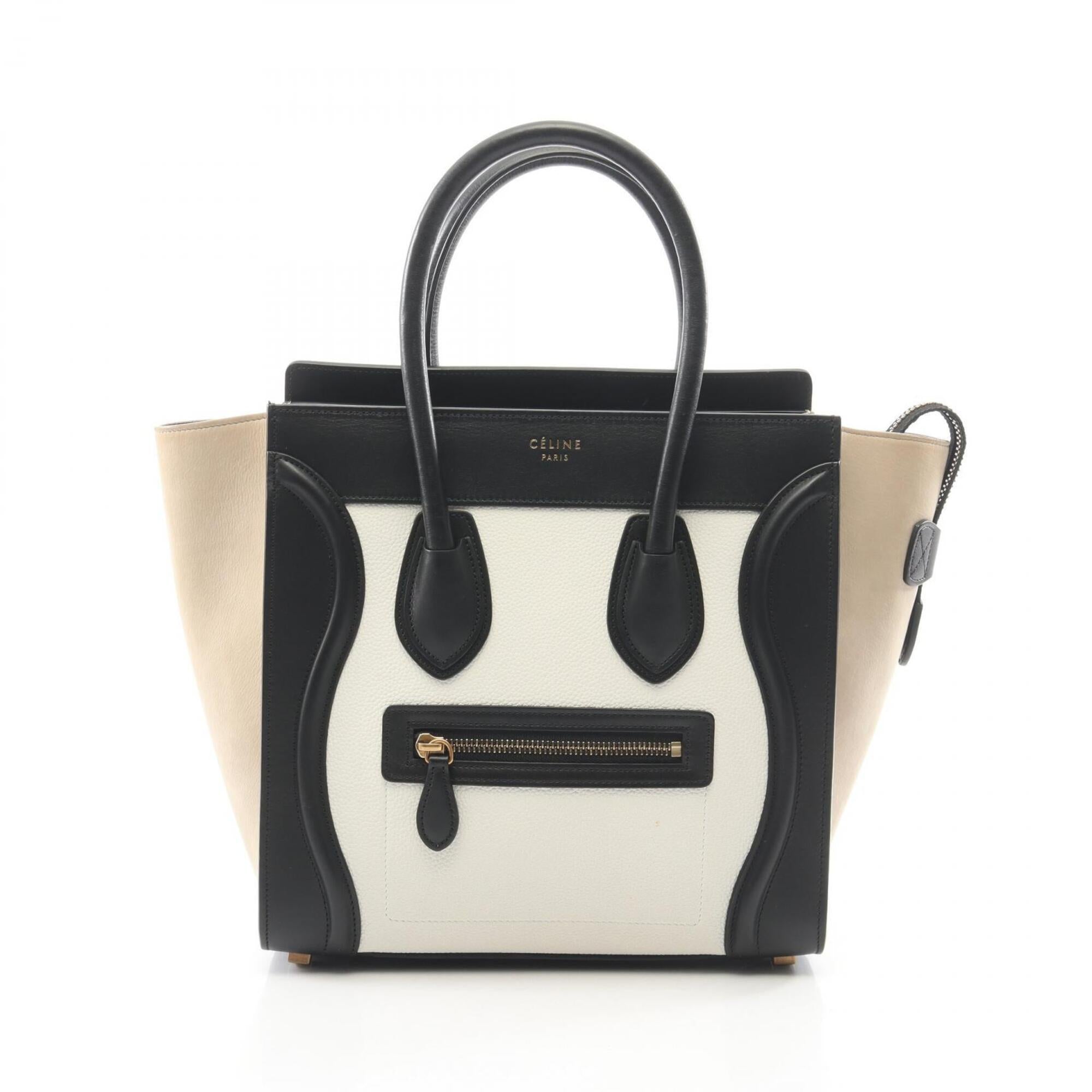 Celine Beige Black White Leather Handbag Tote Bag (Pre-Owned)