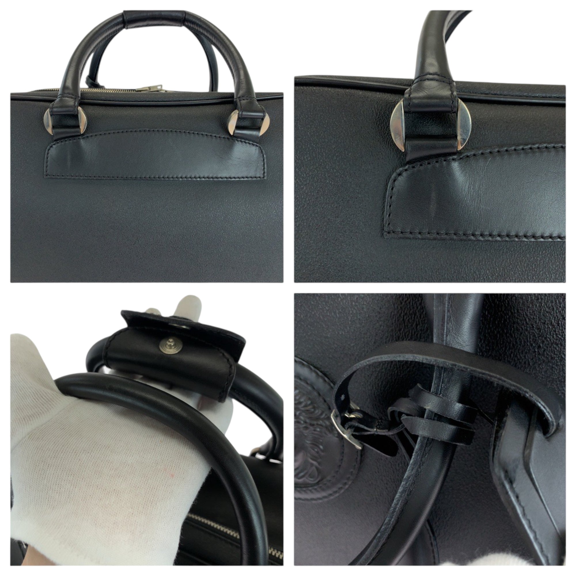 Versace Black Leather Boston Bag Handbag (Pre-Owned)