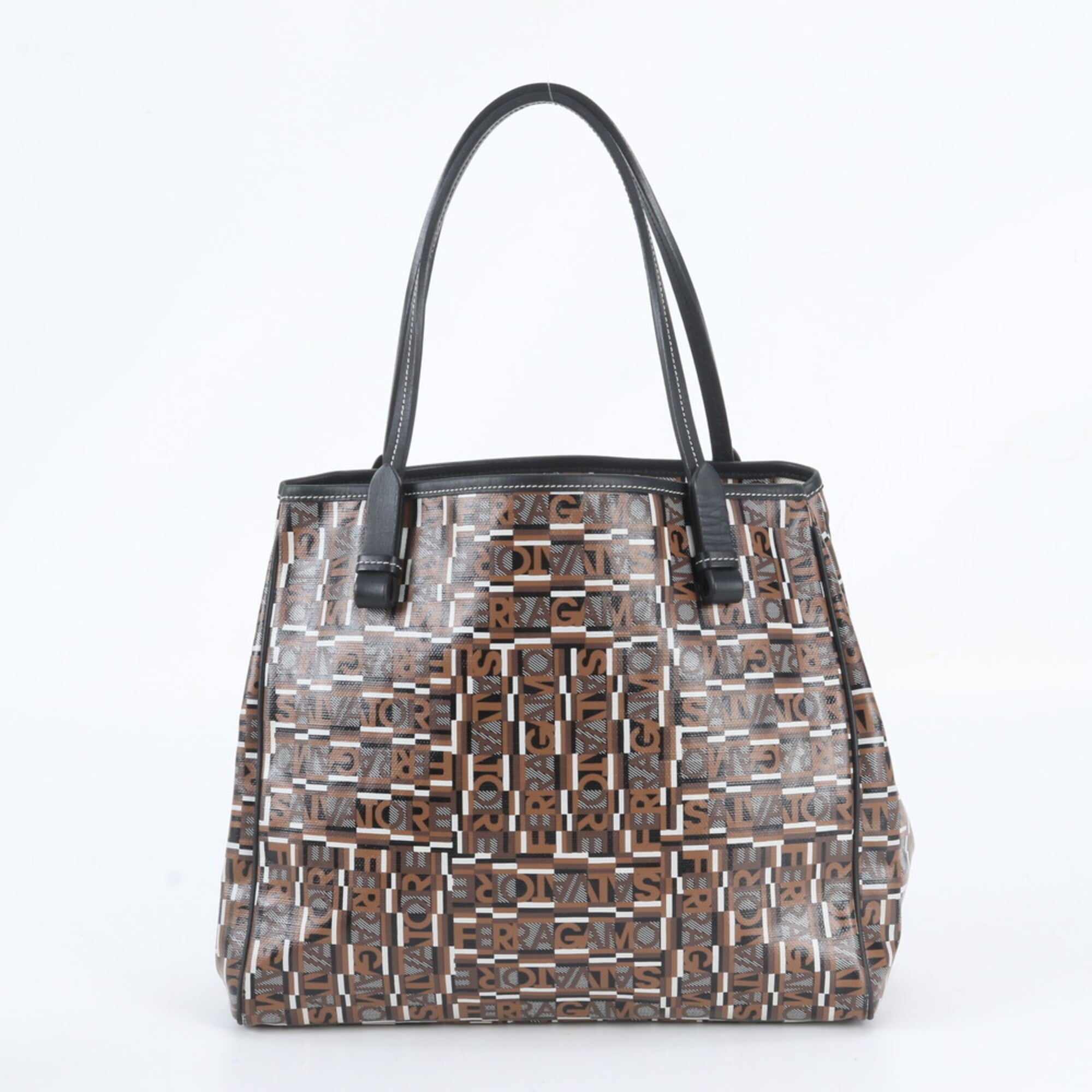Salvatore Ferragamo Brown Leather Coated Canvas Shoulder Bag Tote Bag (Pre-Owned)