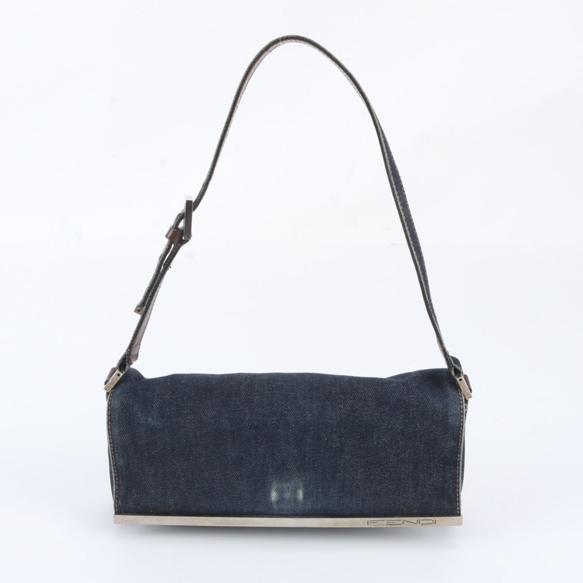 Fendi Navy Leather Canvas Handbag Shoulder Bag Tote Bag (Pre-Owned)