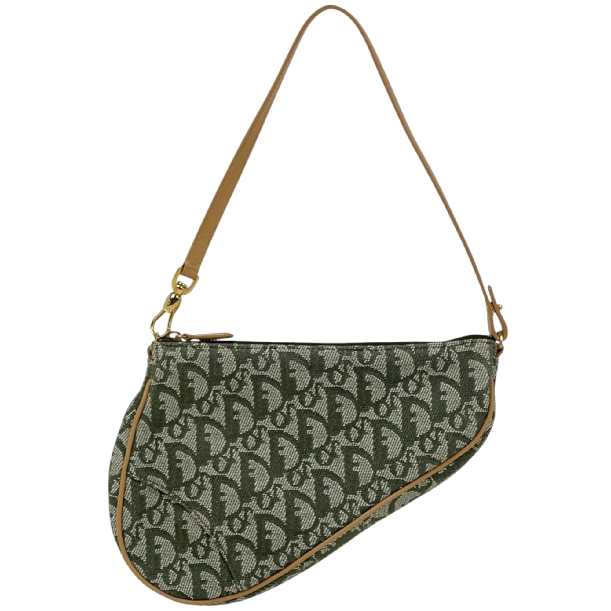 Christian Dior Trotter Green Canvas Leather Saddle Bag (Pre-Owned)