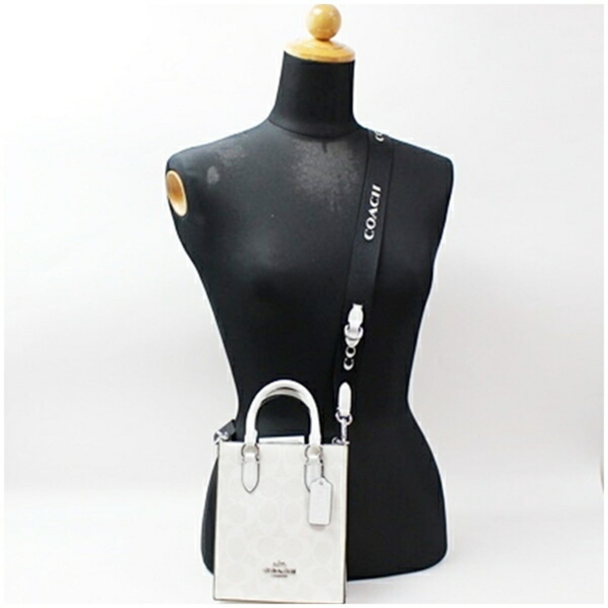 Coach Beige Black Light Gray White Leather Shoulder Bag Tote Bag (Pre-Owned)