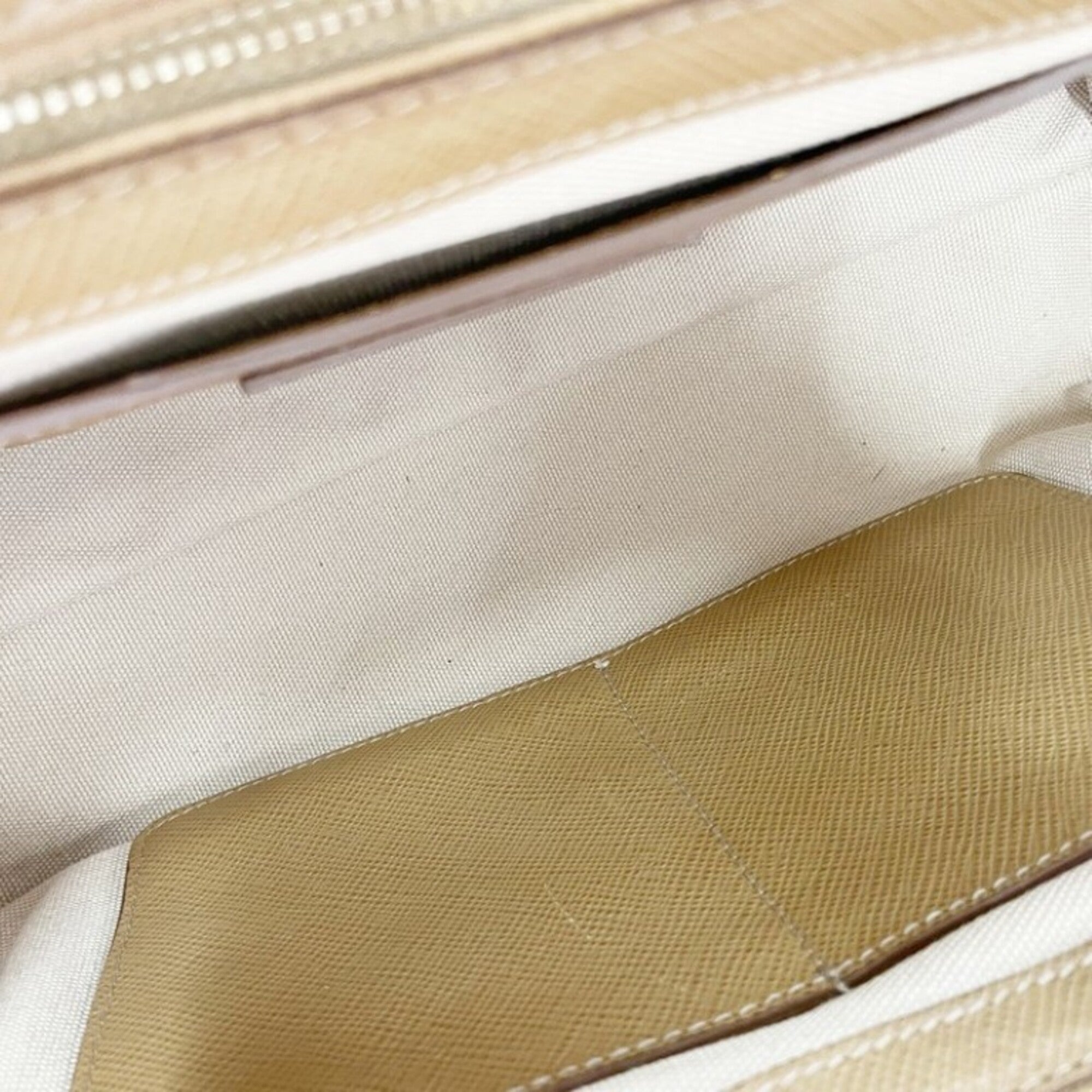 Prada Beige Brown Leather Canvas Handbag Shoulder Bag Tote Bag (Pre-Owned)