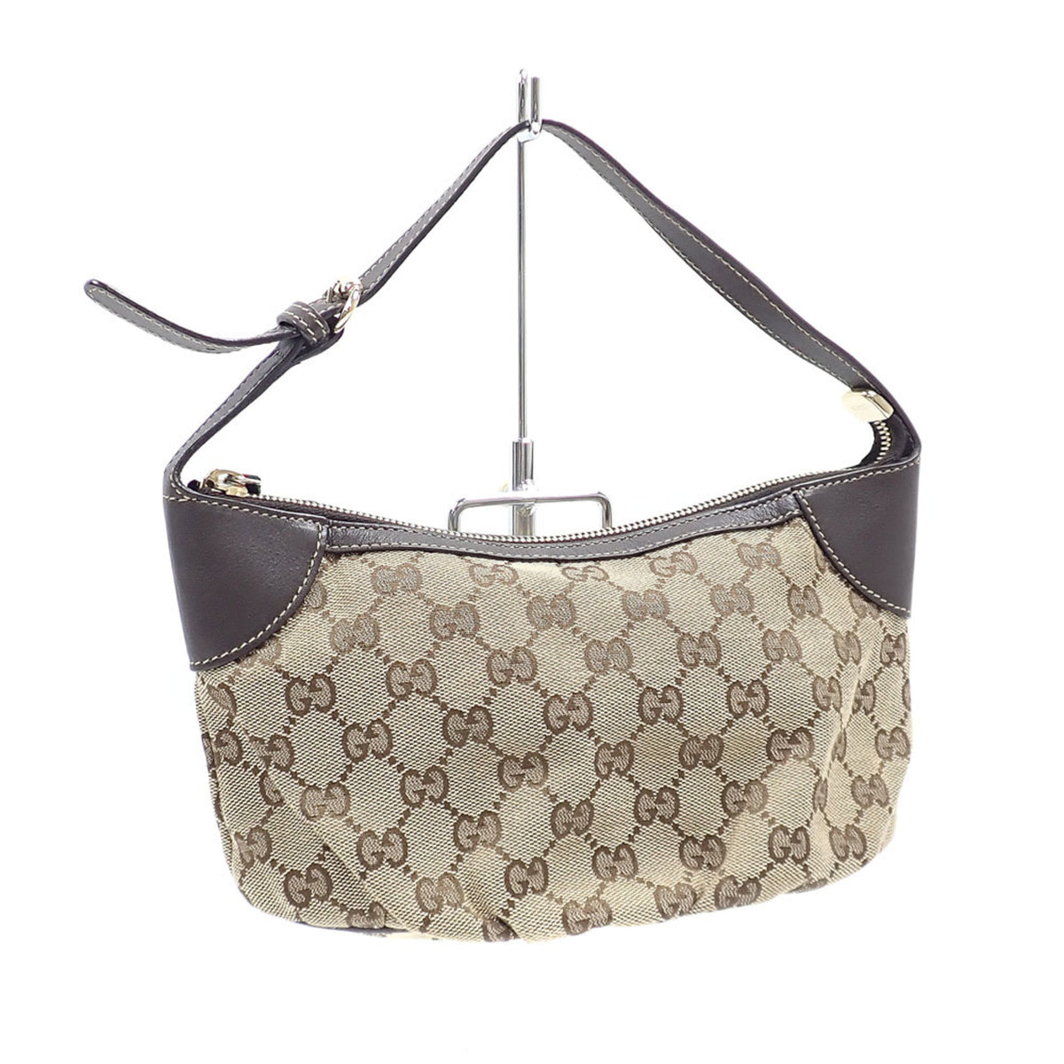 Gucci Beige Brown Gg Canvas Leather Shoulder Bag (Pre-Owned)