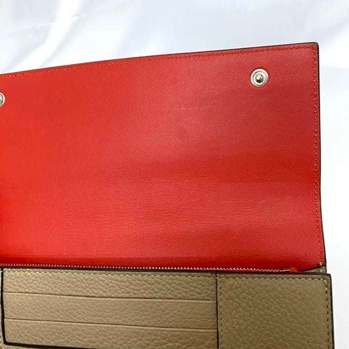 Celine Beige Red Color Leather Long Wallet (Bi-Fold) (Pre-Owned)