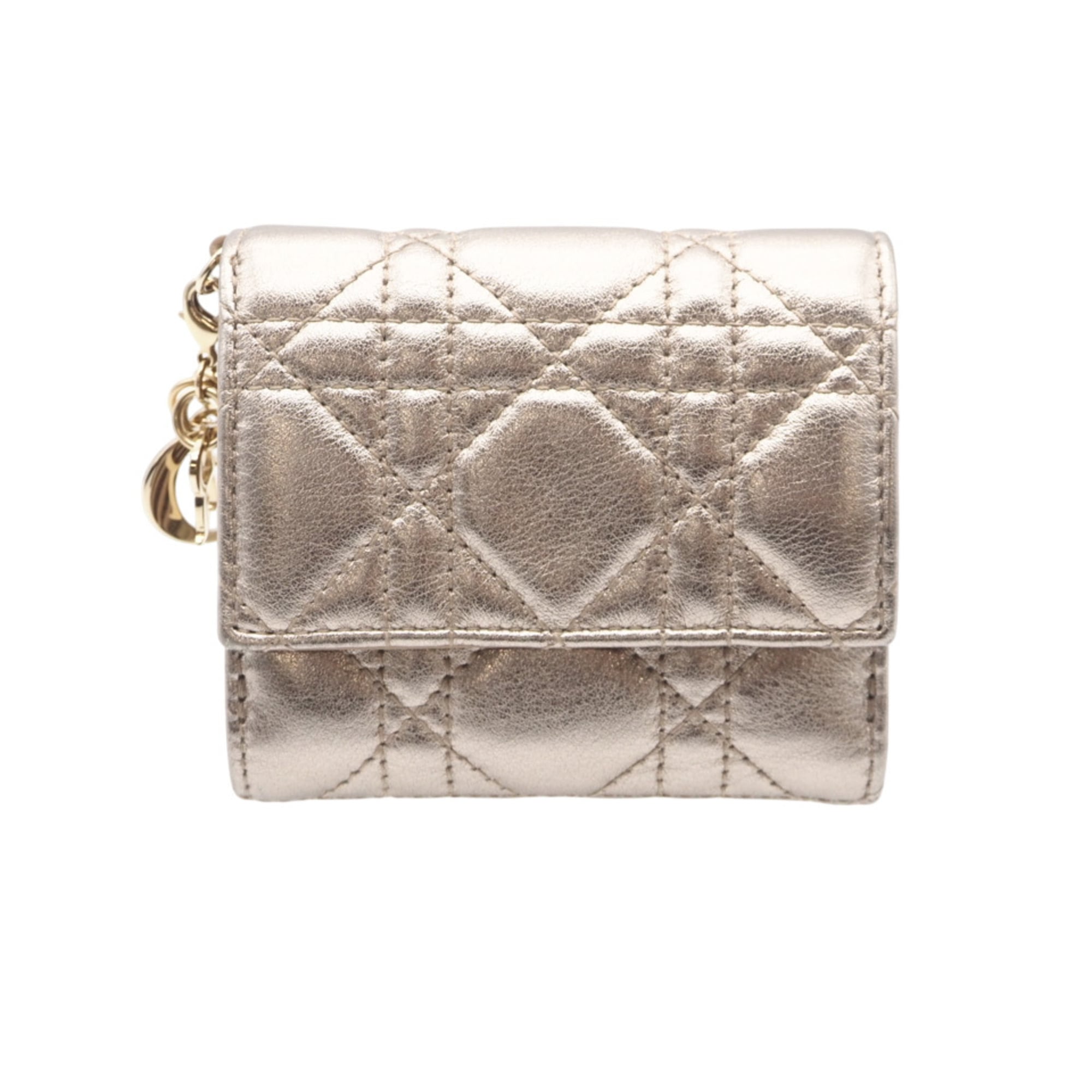 Christian Dior Lady Dior Gold Leather Wallet (Tri-Fold) (Pre-Owned)
