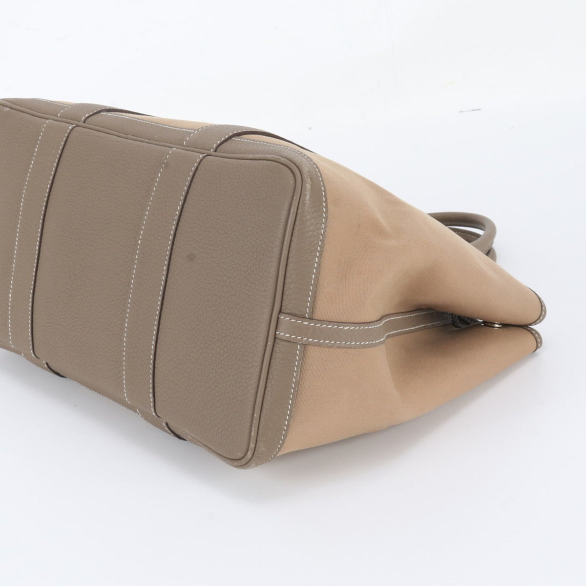 Hermes Beige Leather Canvas Shoulder Bag Tote Bag (Pre-Owned)