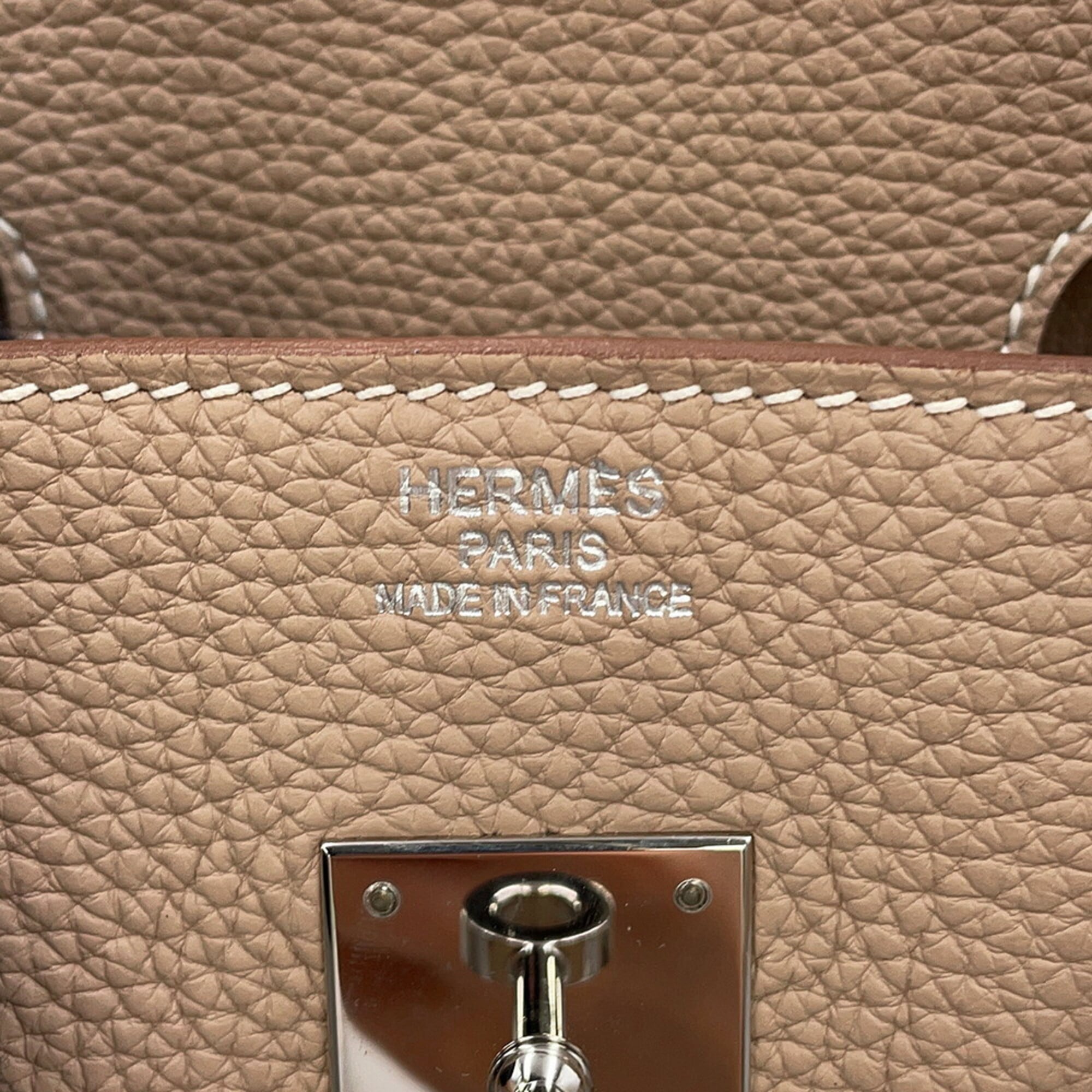 Hermes Birkin Argile Taurillon Clemence Leather Handbag (Pre-Owned)
