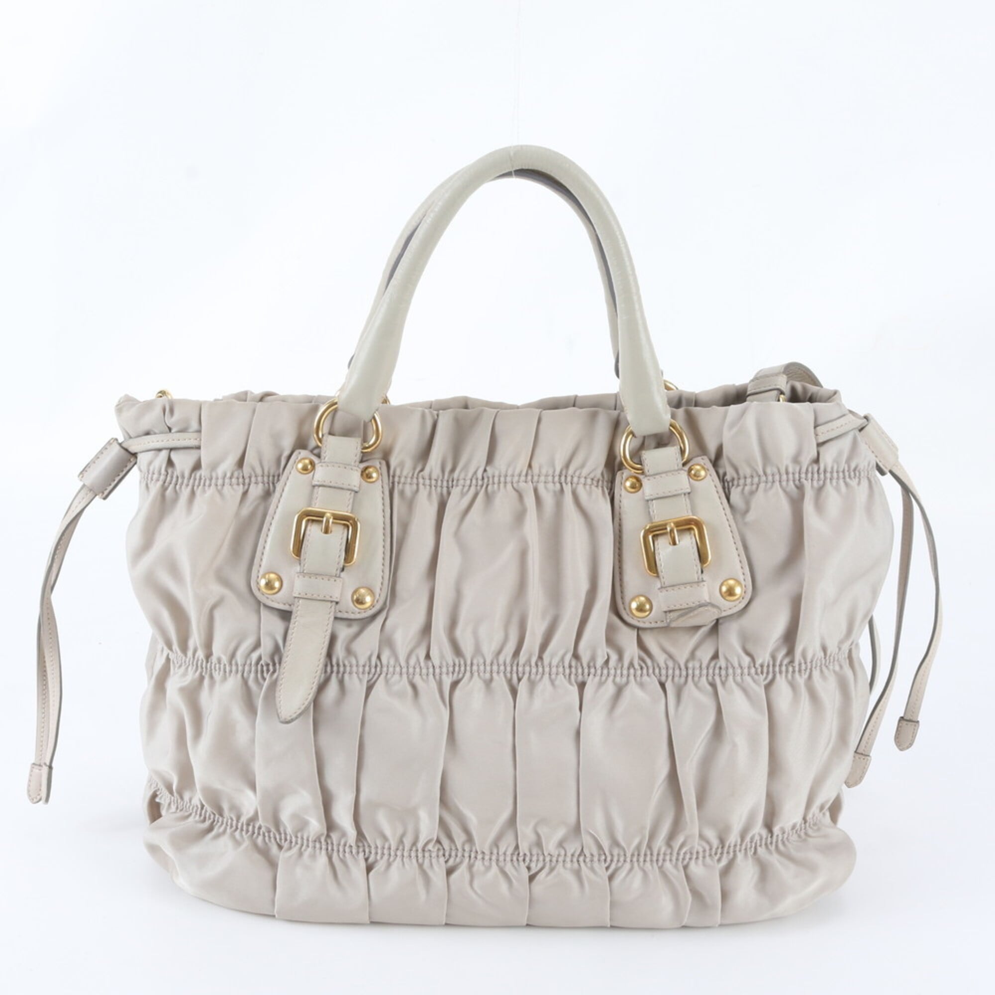 Prada Ivory Nylon Leather Shoulder Bag Tote Bag (Pre-Owned)