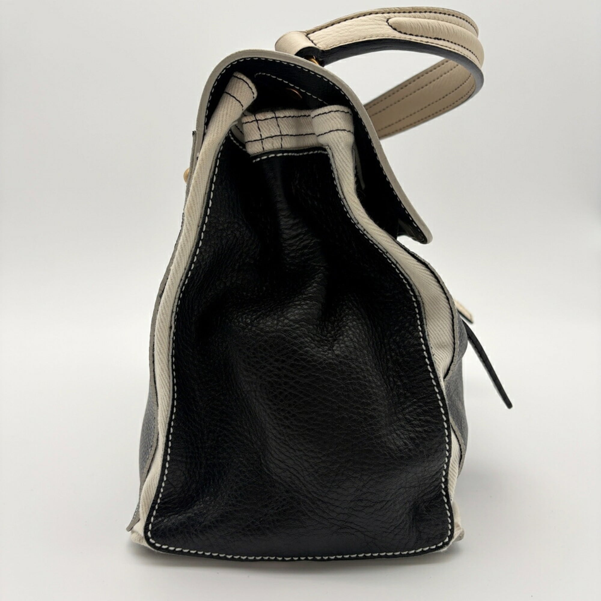 Yves Saint Laurent Black White Leather Canvas Handbag (Pre-Owned)