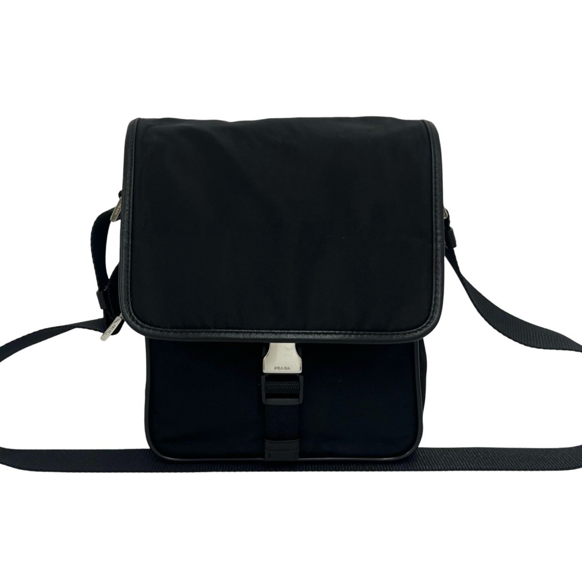 Prada Black Nylon Leather Pochette Shoulder Bag (Pre-Owned)