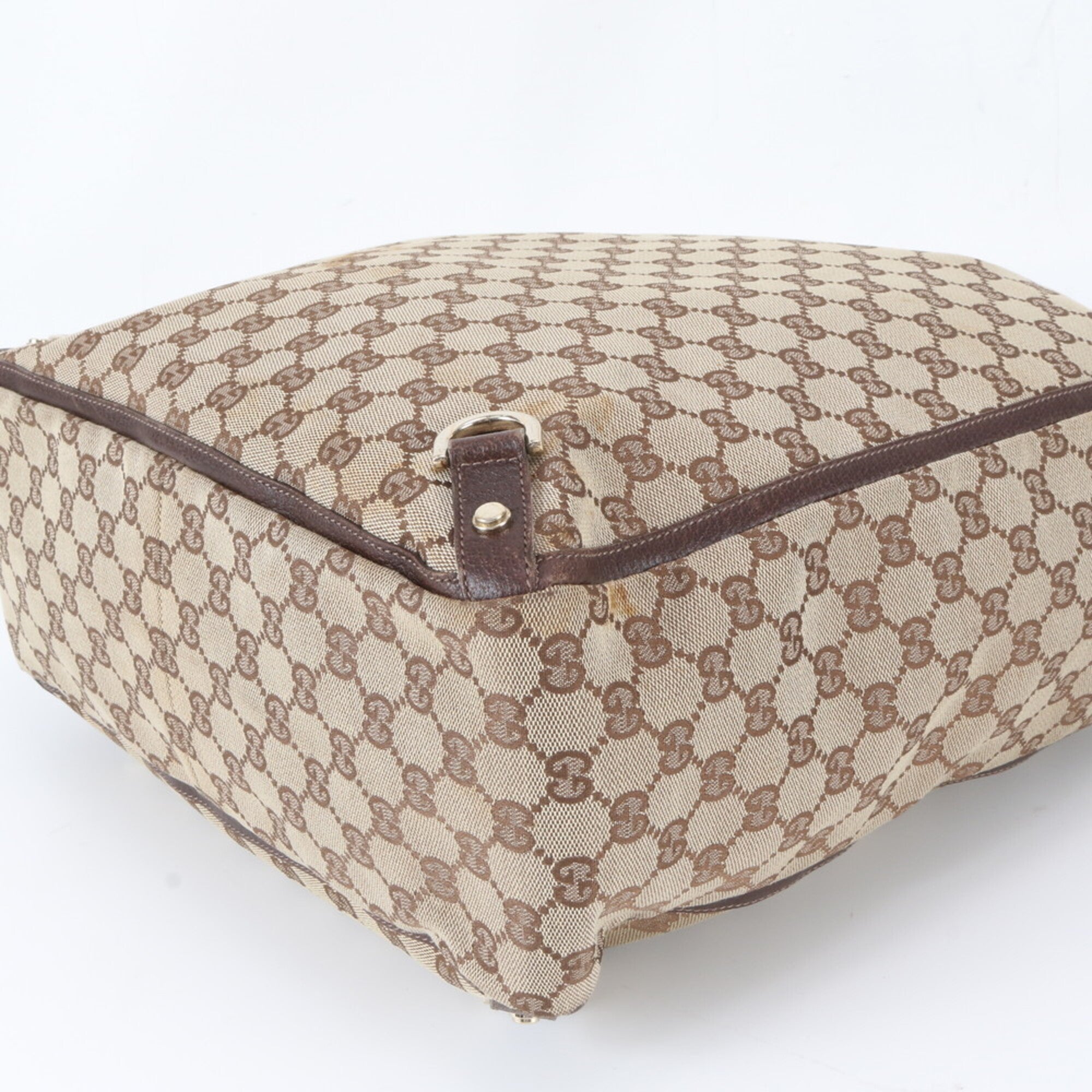 Gucci Brown Leather Canvas Shoulder Bag Tote Bag (Pre-Owned)