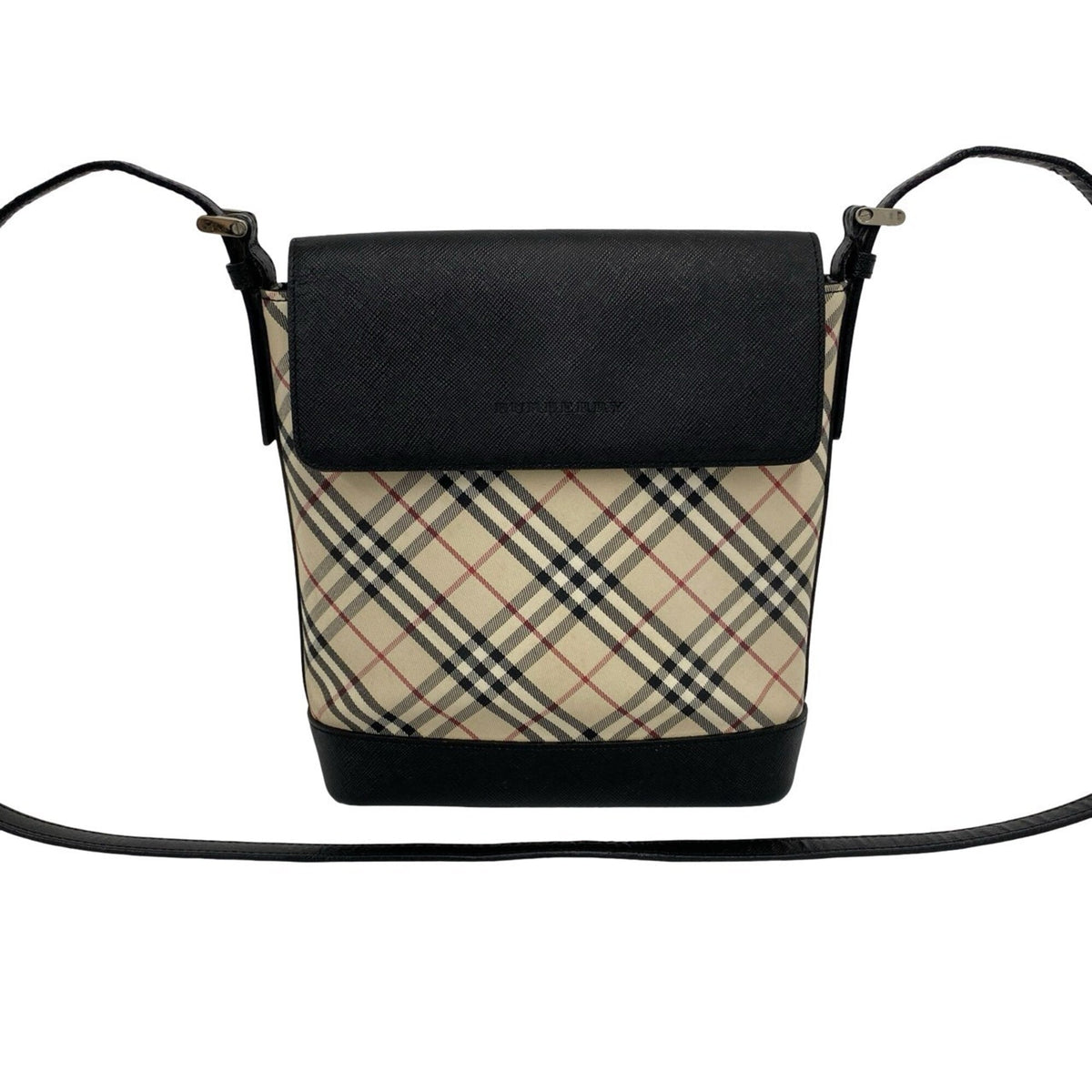Burberry Beige Black Canvas Leather Pochette Shoulder Bag (Pre-Owned)