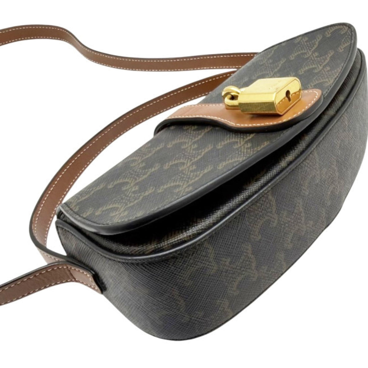 Celine Brown Coated Canvas Leather Handbag Shoulder Bag (Pre-Owned)