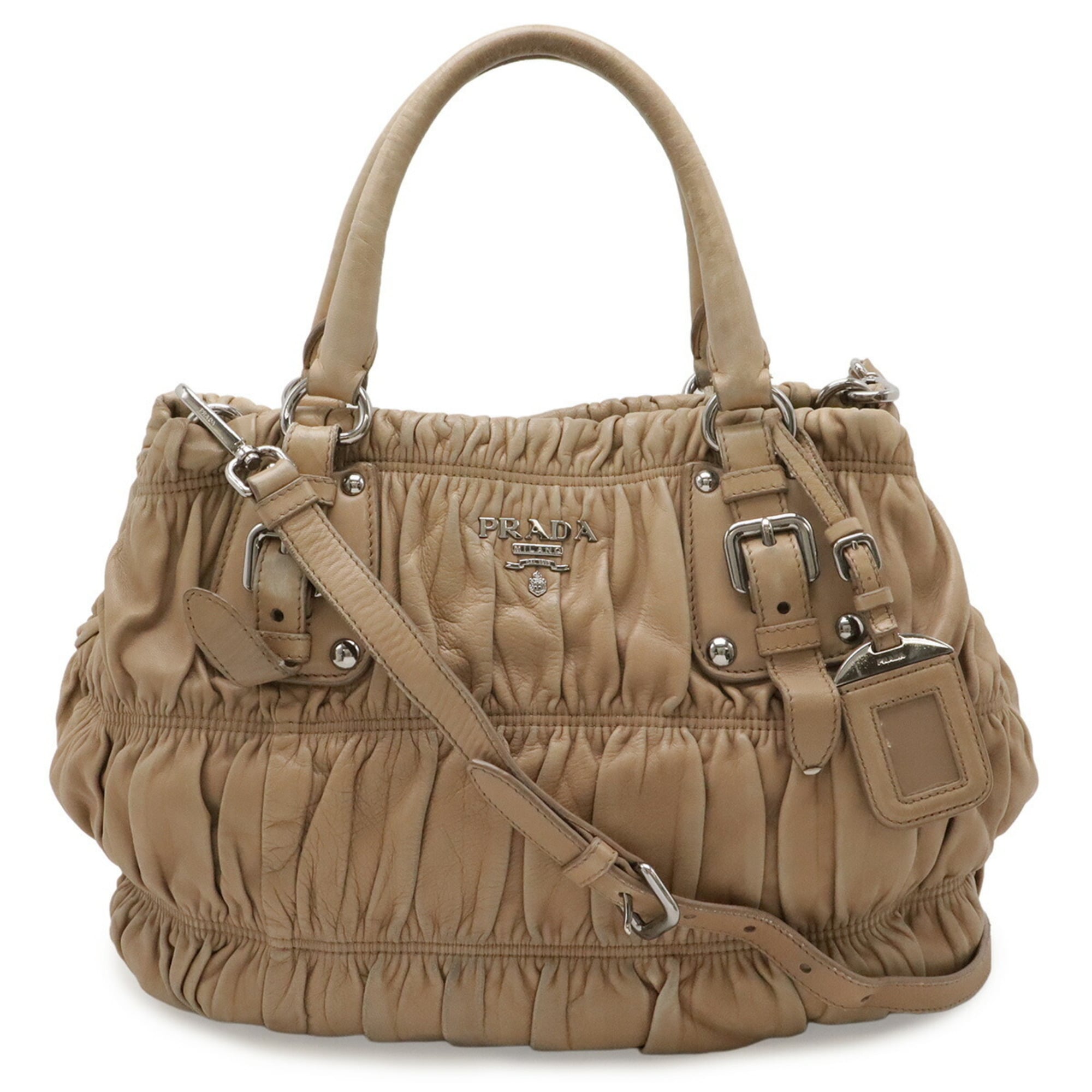 Prada Beige Nappa Leather Handbag Shoulder Bag Tote Bag (Pre-Owned)