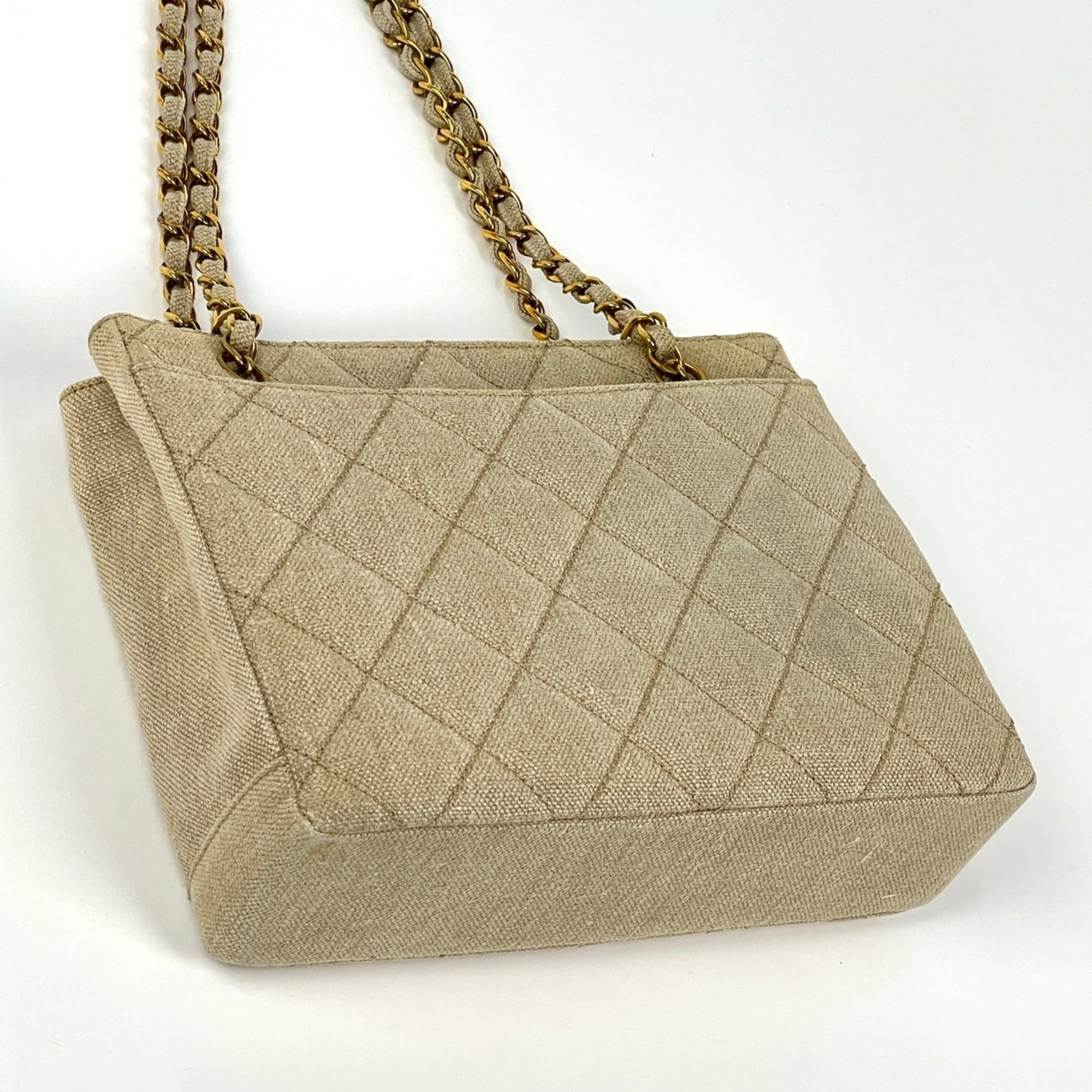 Chanel Beige Canvas Shoulder Bag Tote Bag (Pre-Owned)
