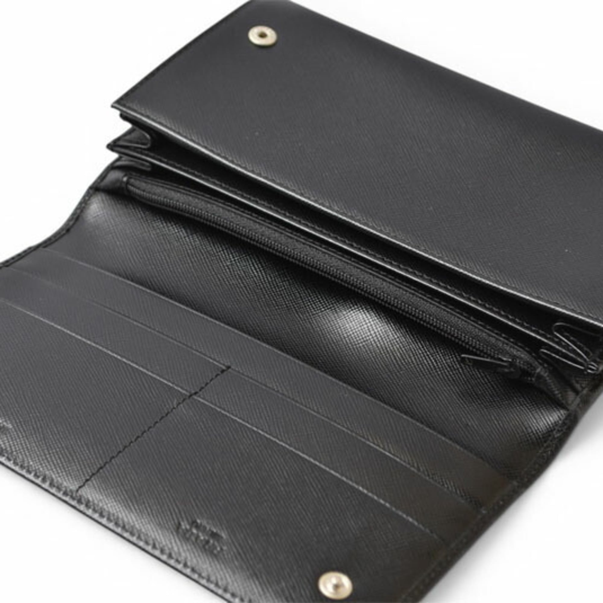 Prada Saffiano Black Nero Leather Long Wallet (Bi-Fold) (Pre-Owned)