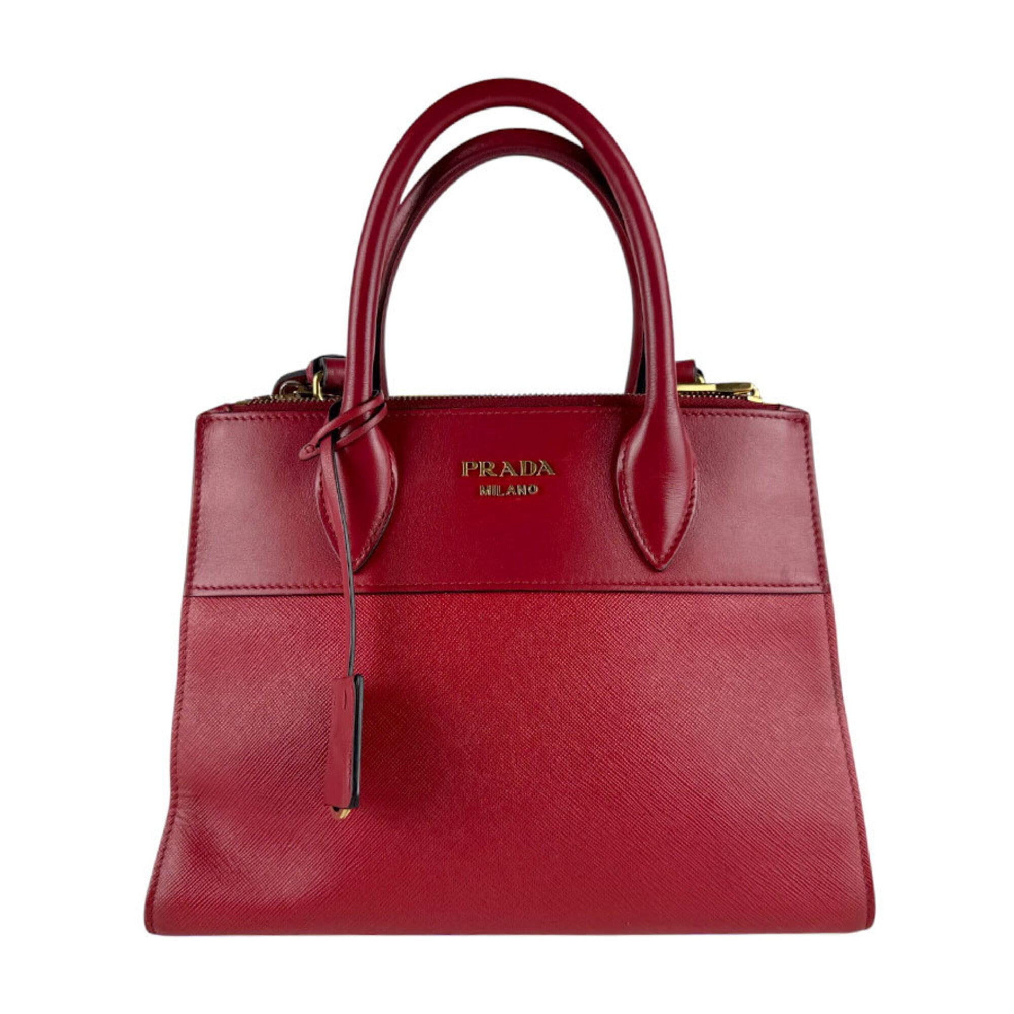 Prada Red Color Leather Handbag Shoulder Bag (Pre-Owned)