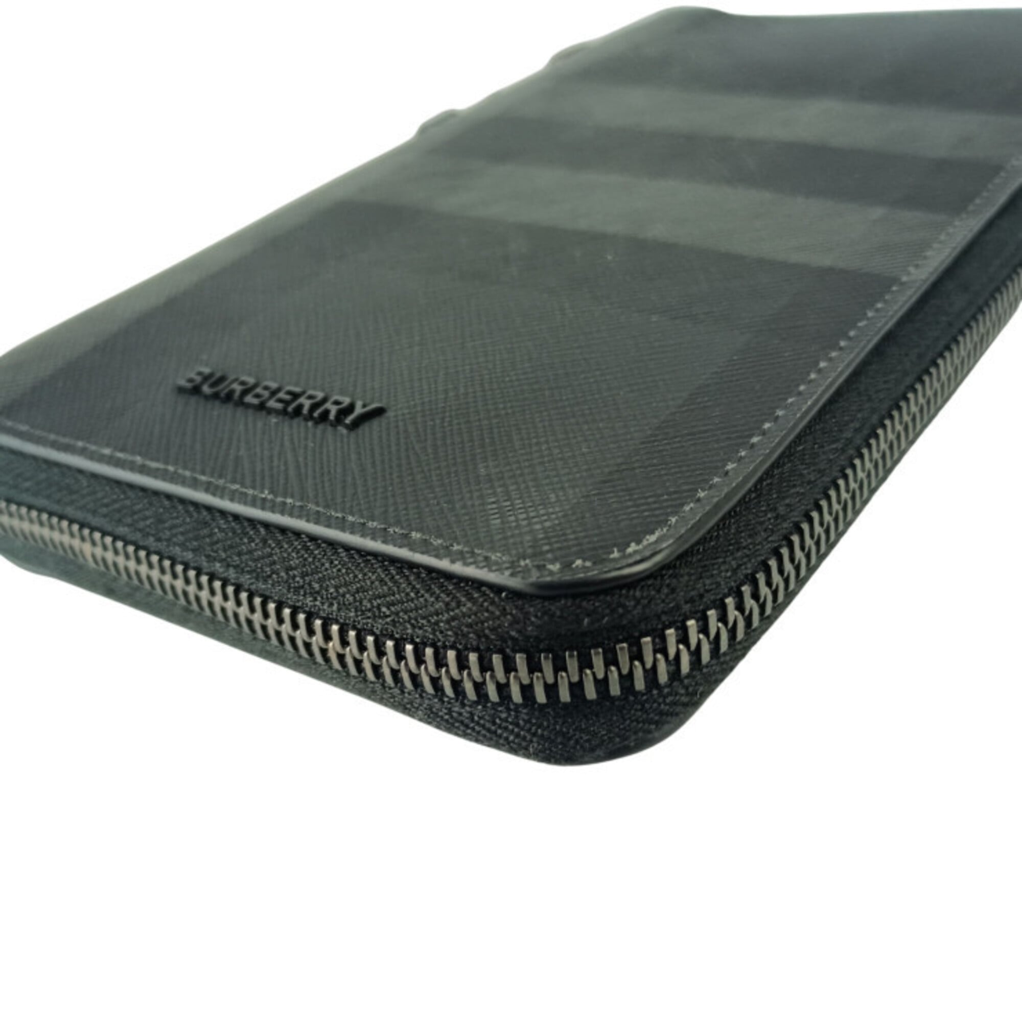Burberry Charcoal Gray Pvc Leather Long Wallet (Bi-Fold) (Pre-Owned)