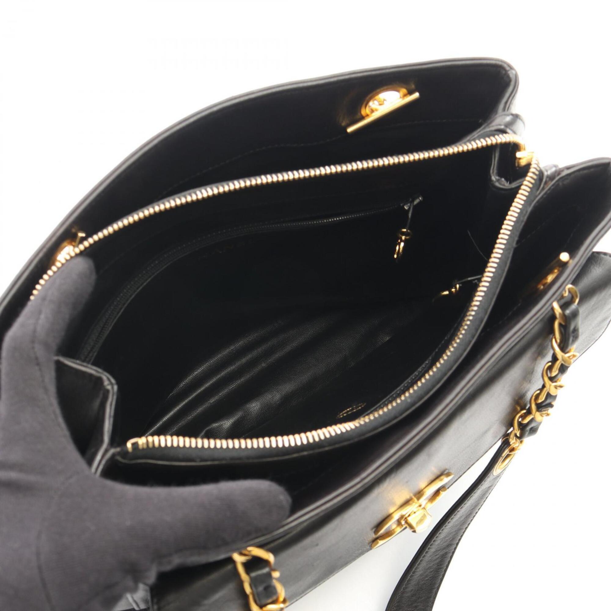 Chanel Black Leather Handbag Tote Bag (Pre-Owned)
